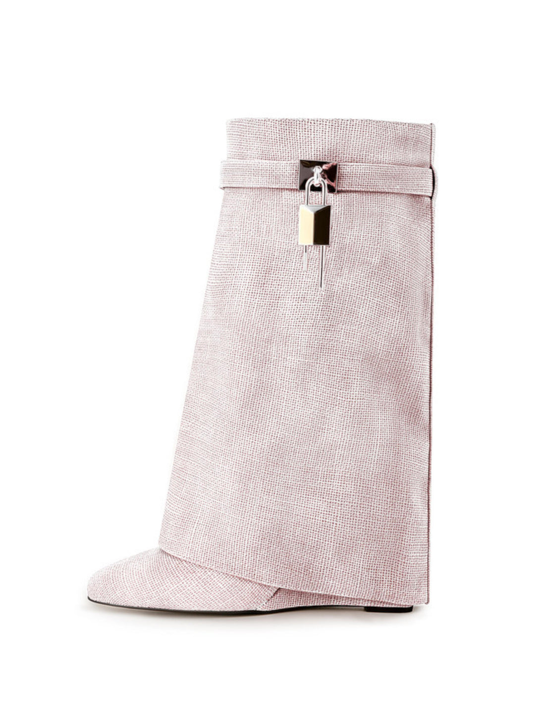 Ladies Chic Pink Lock Mid-Calf Fold Over Wedge Boots