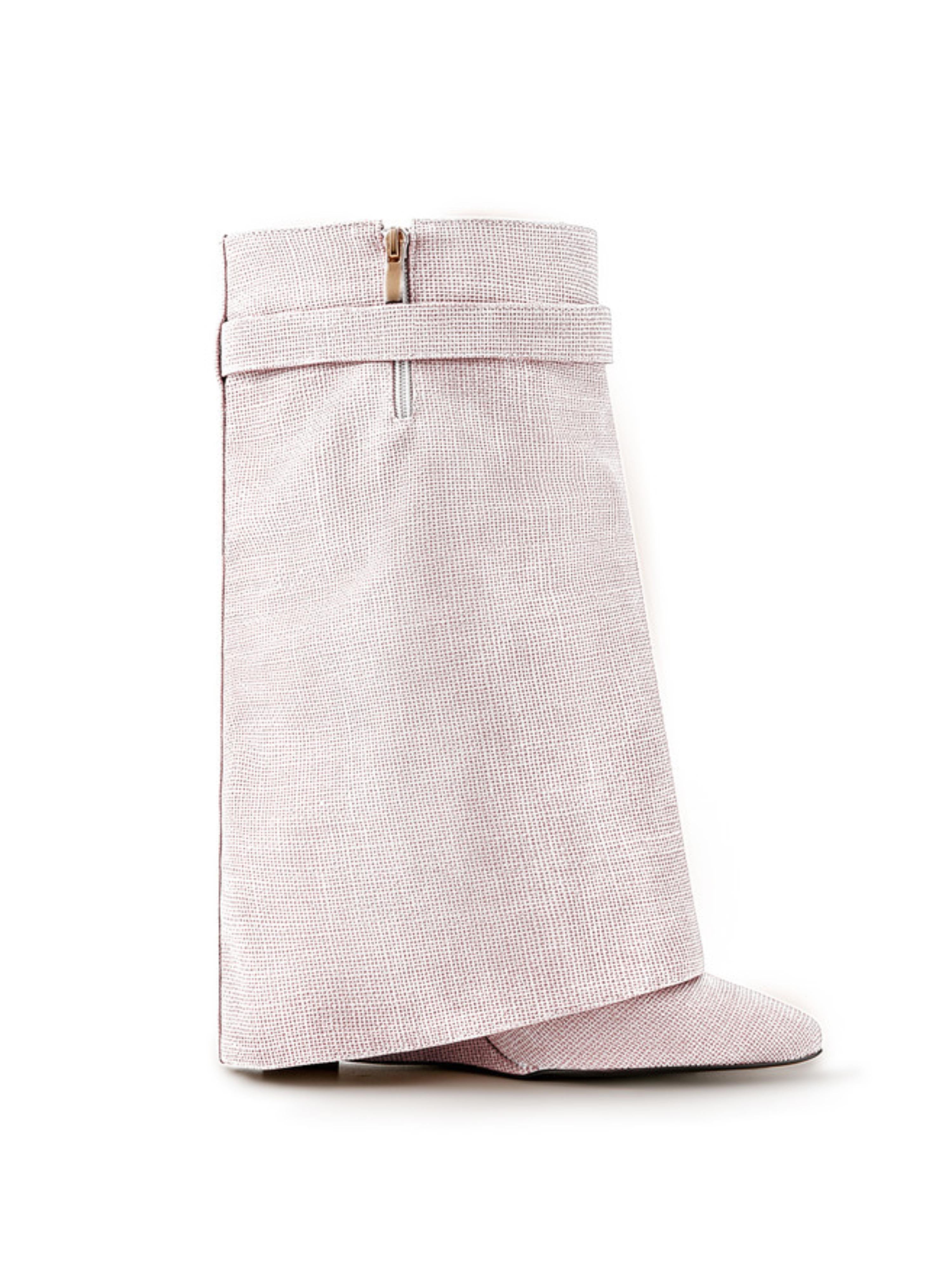 Ladies Chic Pink Lock Mid-Calf Fold Over Wedge Boots