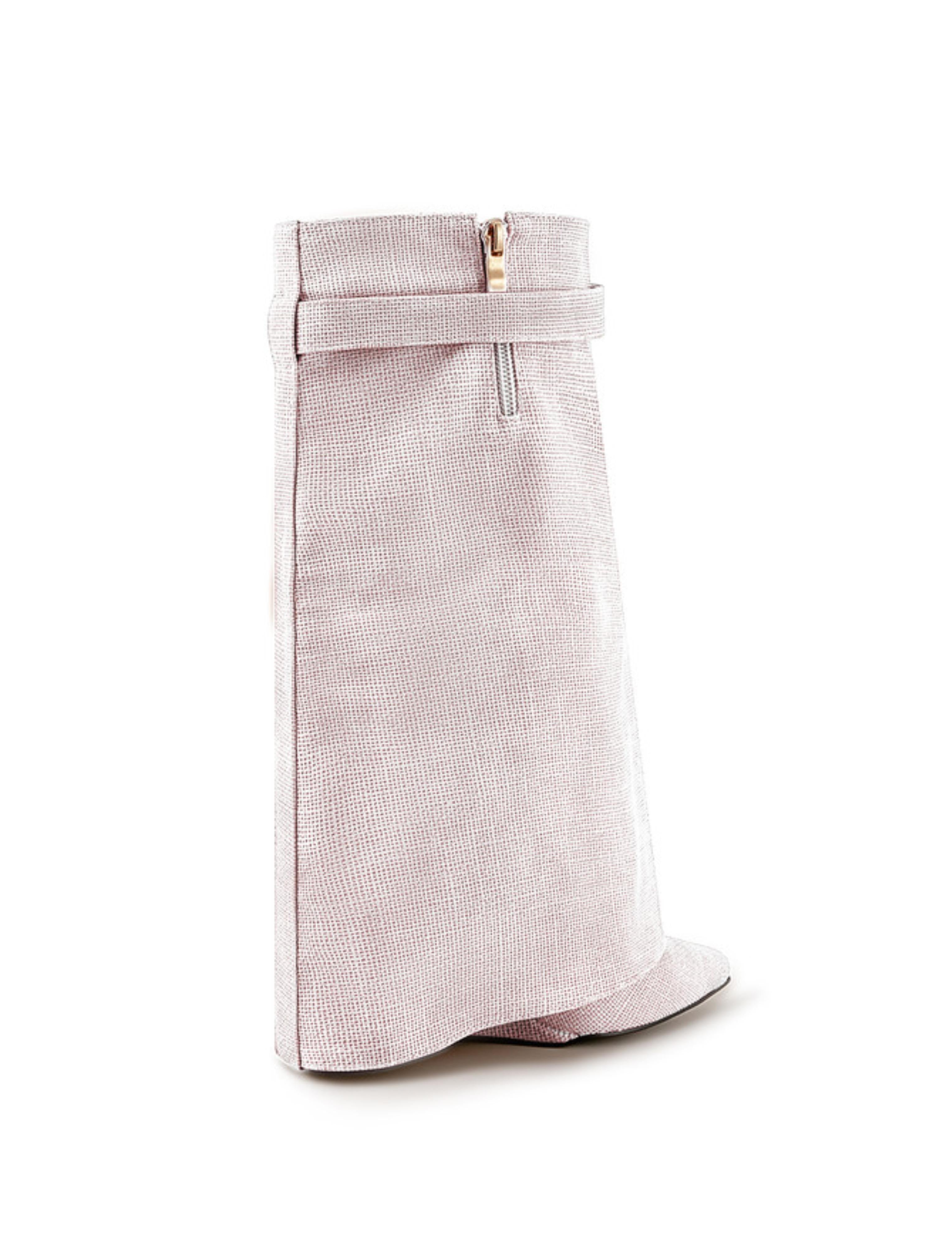 Ladies Chic Pink Lock Mid-Calf Fold Over Wedge Boots