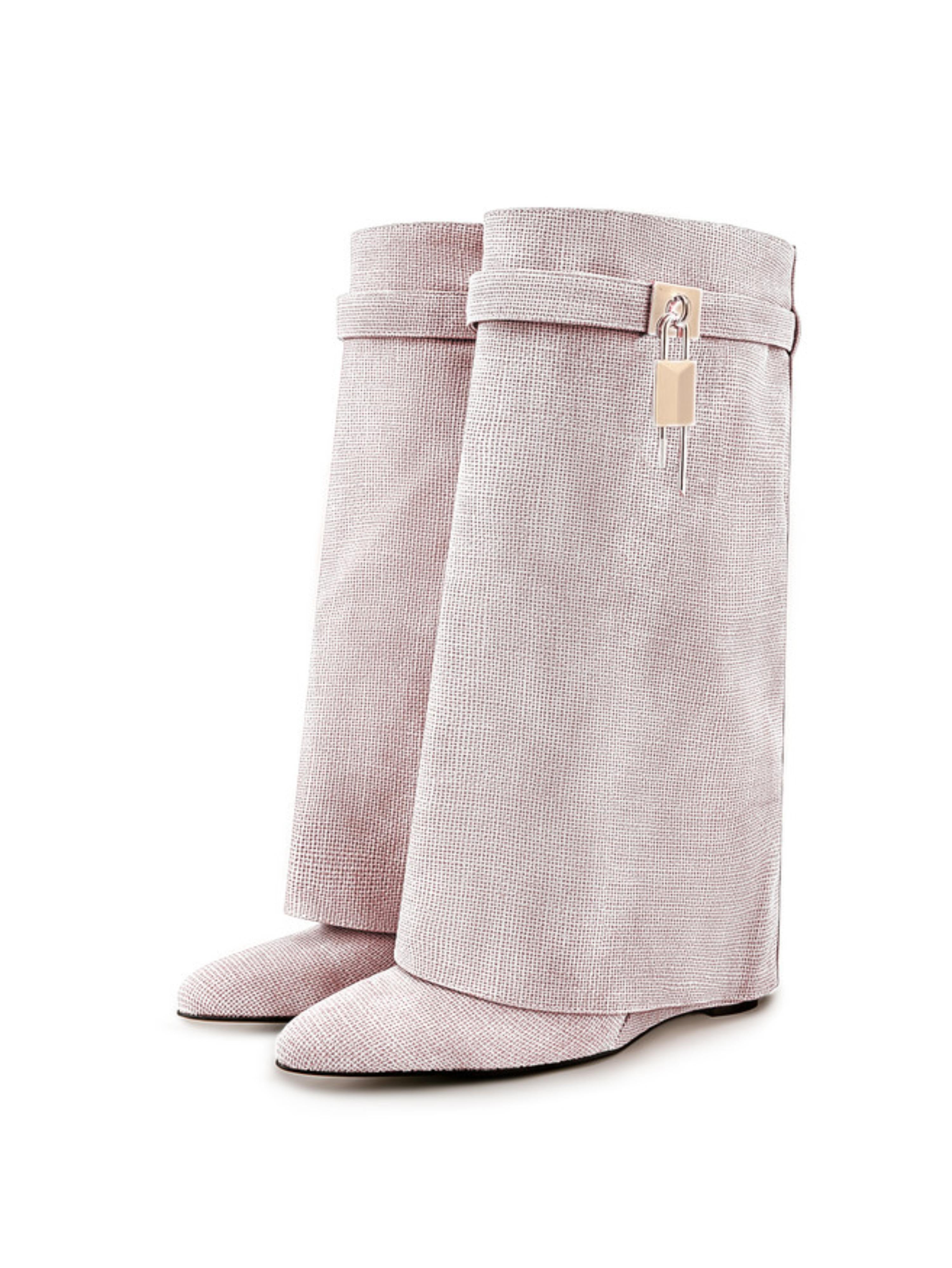 Ladies Chic Pink Lock Mid-Calf Fold Over Wedge Boots