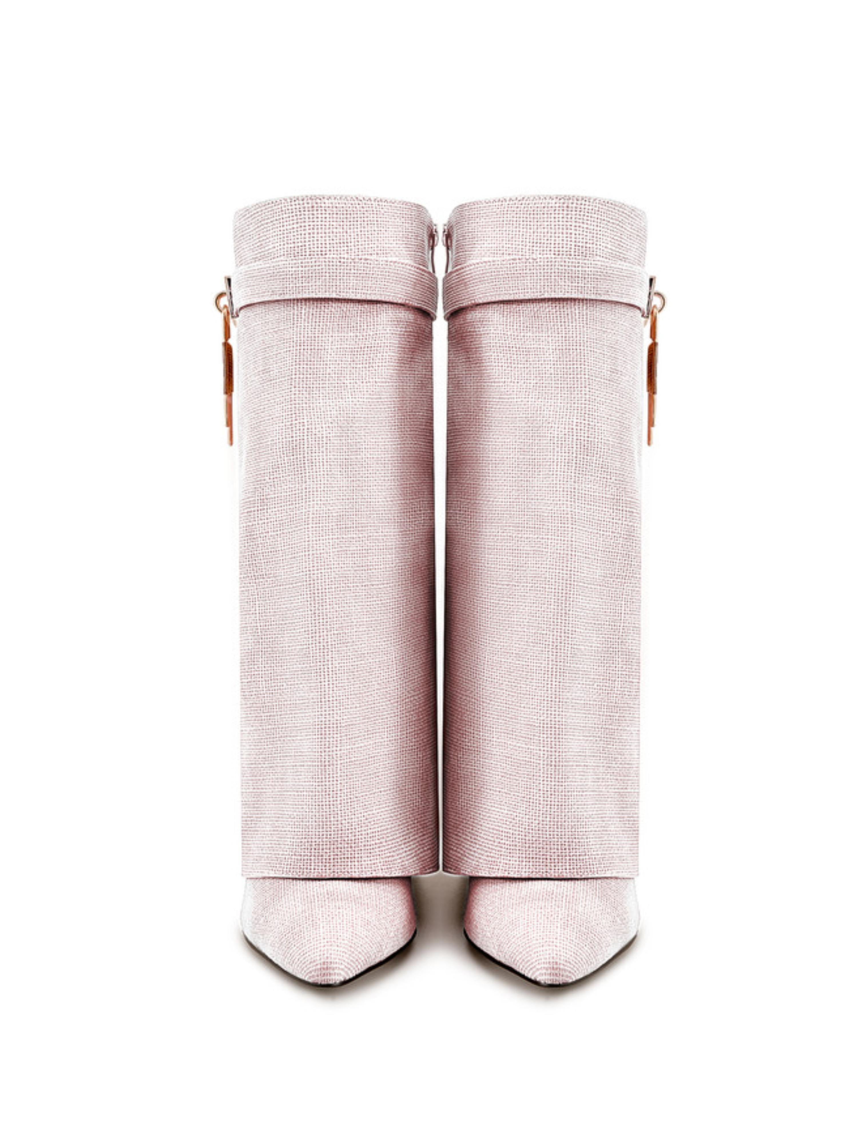 Ladies Chic Pink Lock Mid-Calf Fold Over Wedge Boots