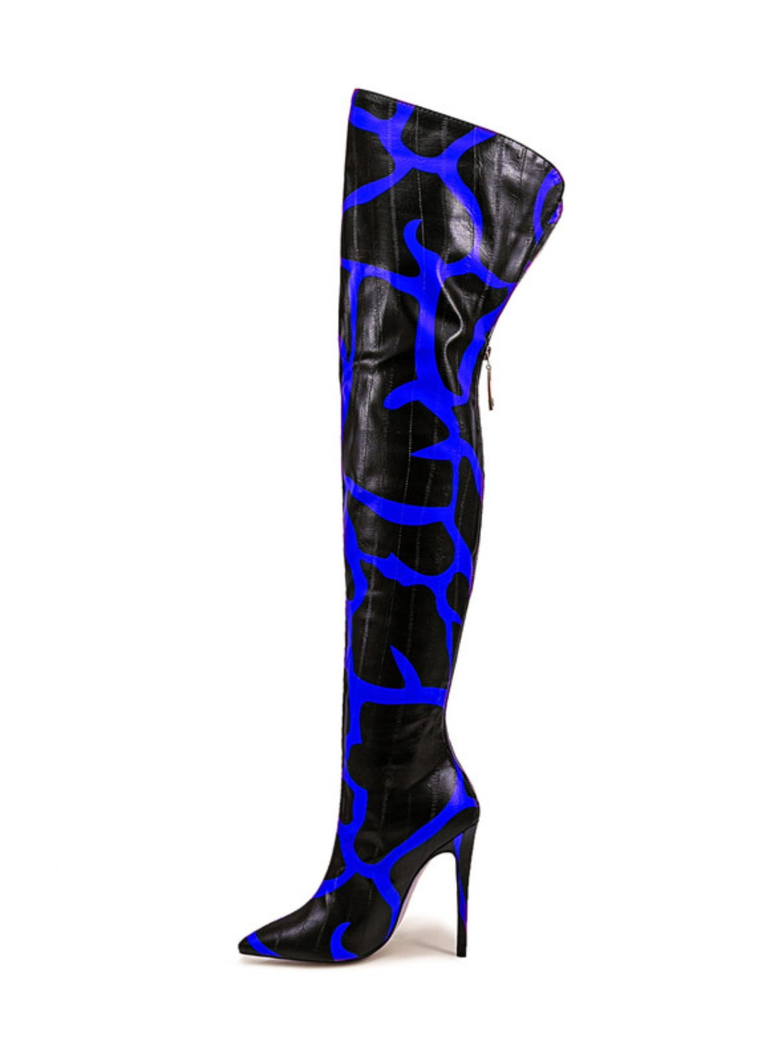 Black and Blue Patterned Over-The-Knee Boots for Women