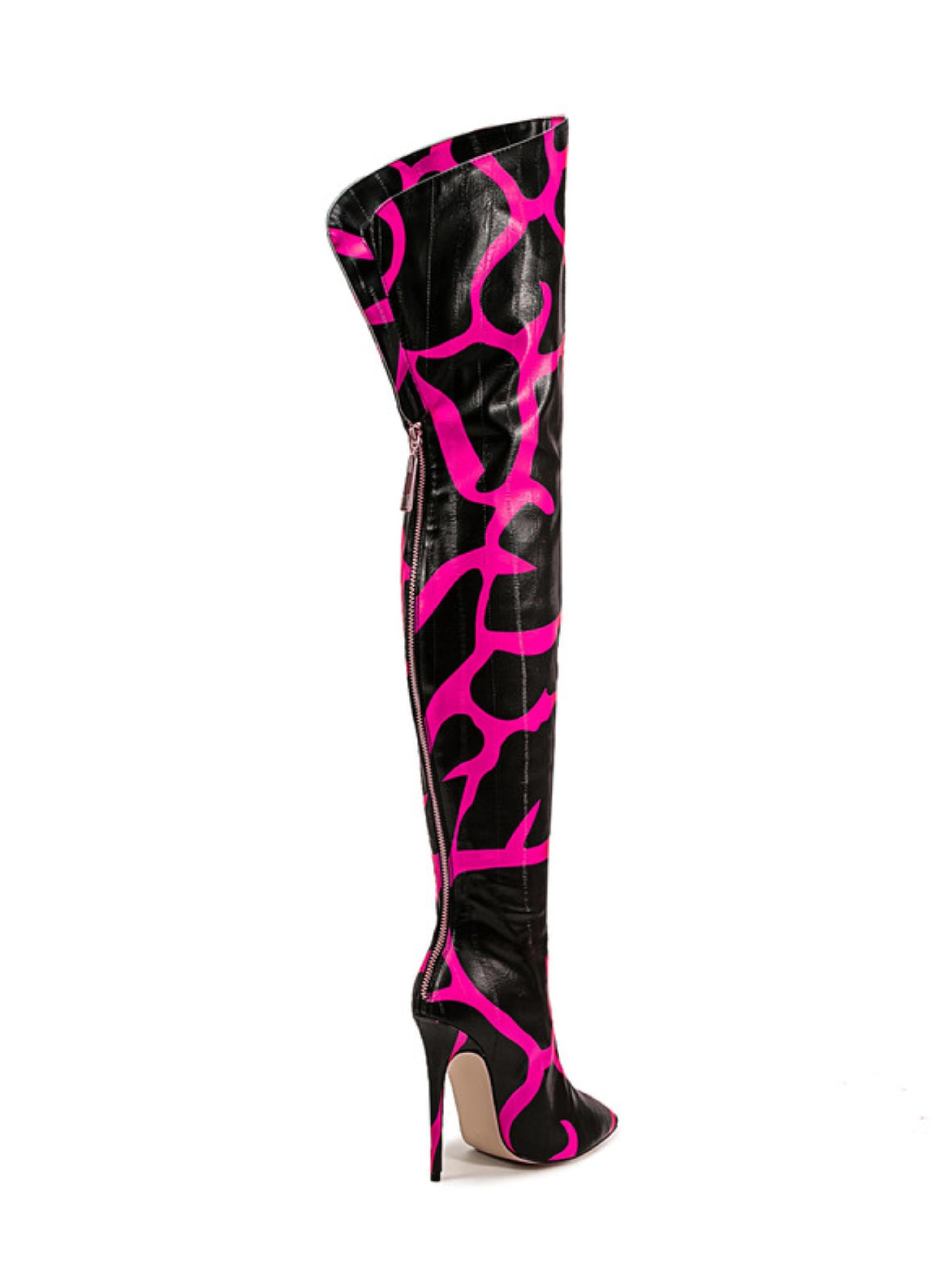 Black and Pink Stiletto Heel Y2K Thigh-High Boots