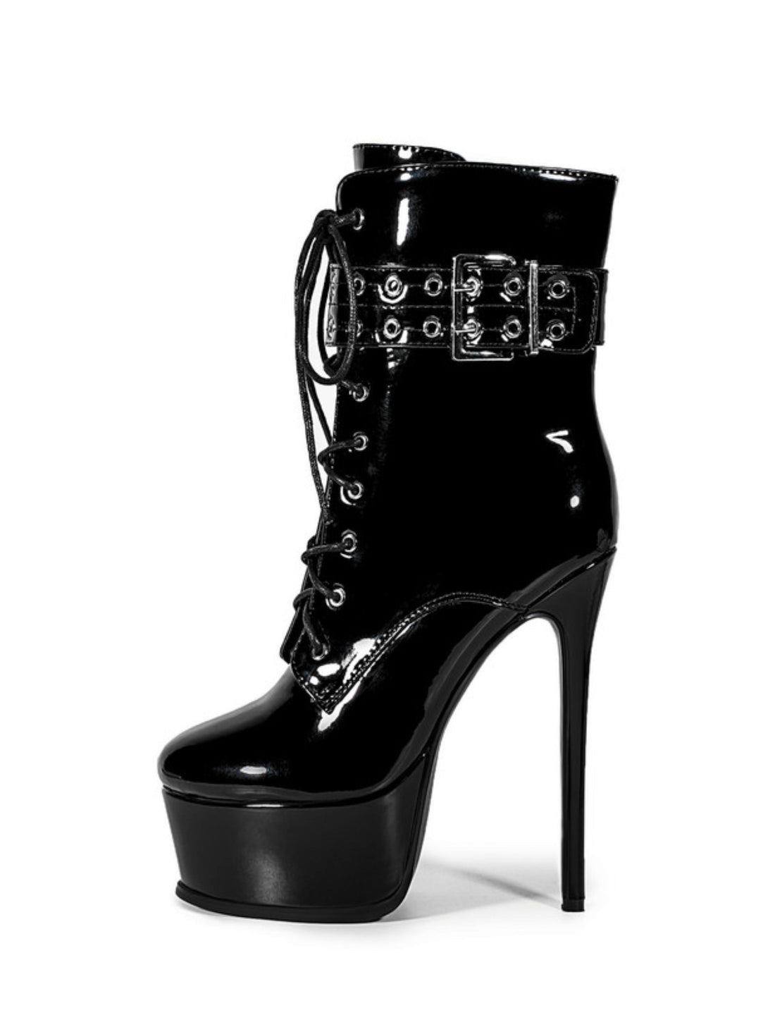 Black Round Toe Platform High Heel Ankle Boots for Women