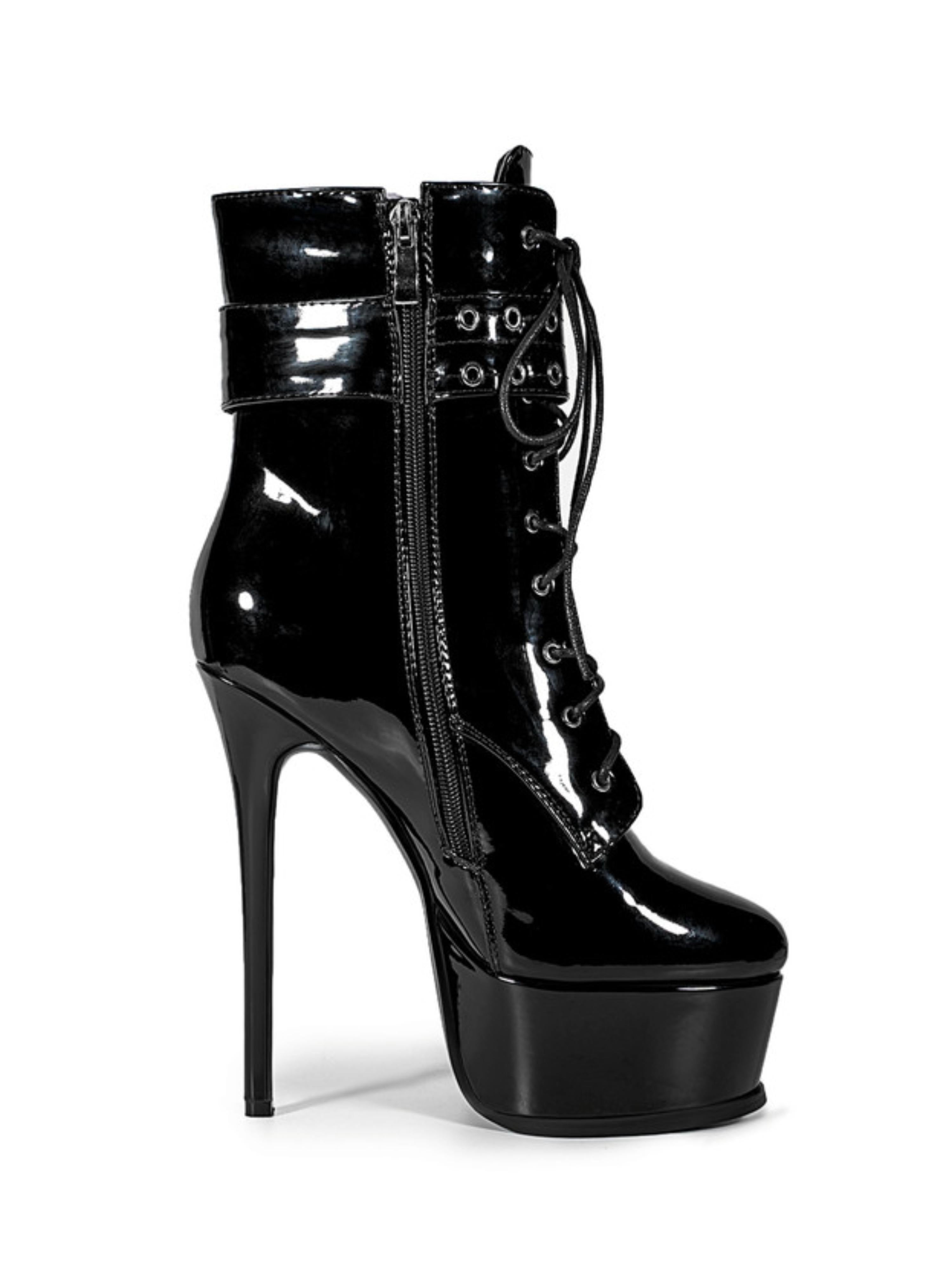 Black Round Toe Platform High Heel Ankle Boots for Women