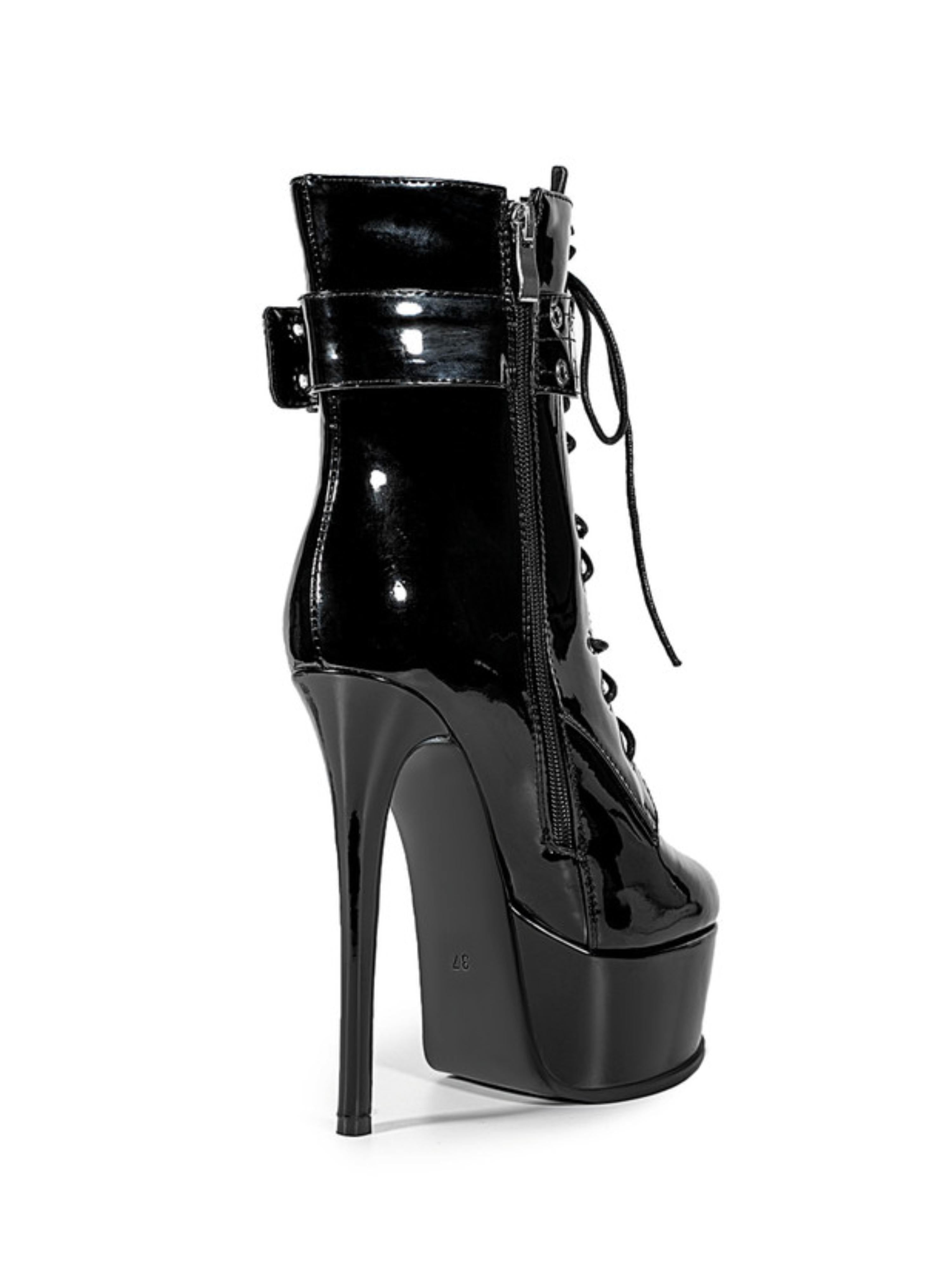 Black Round Toe Platform High Heel Ankle Boots for Women