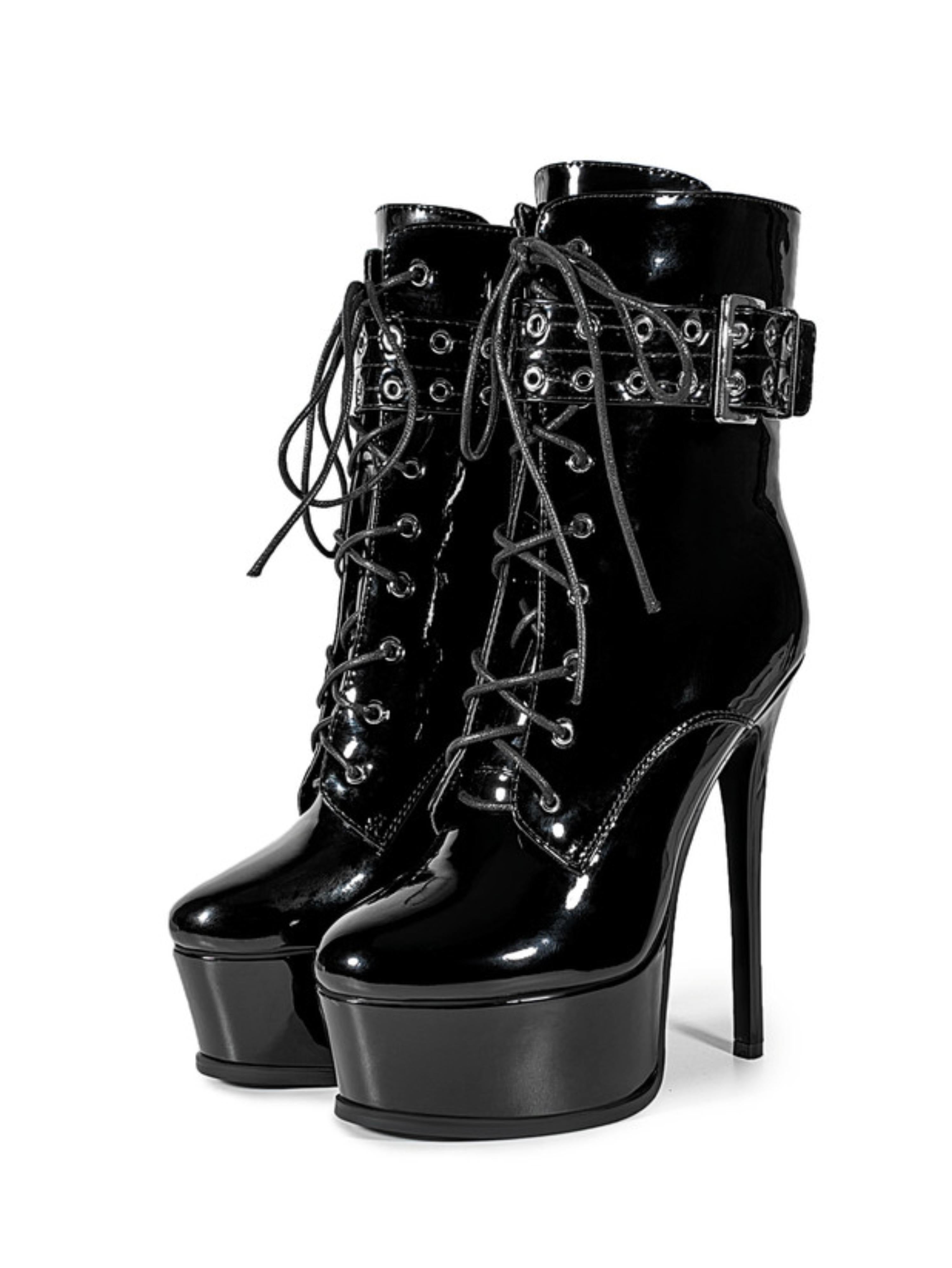 Black Round Toe Platform High Heel Ankle Boots for Women