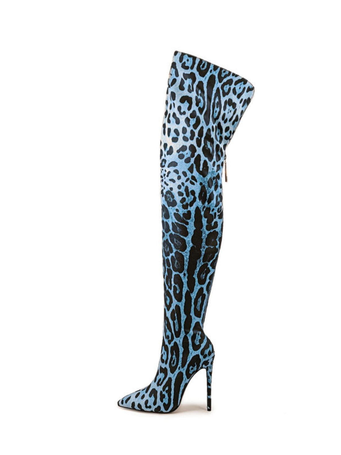 Blue Animal Print Stilettos Thigh-High Boots
