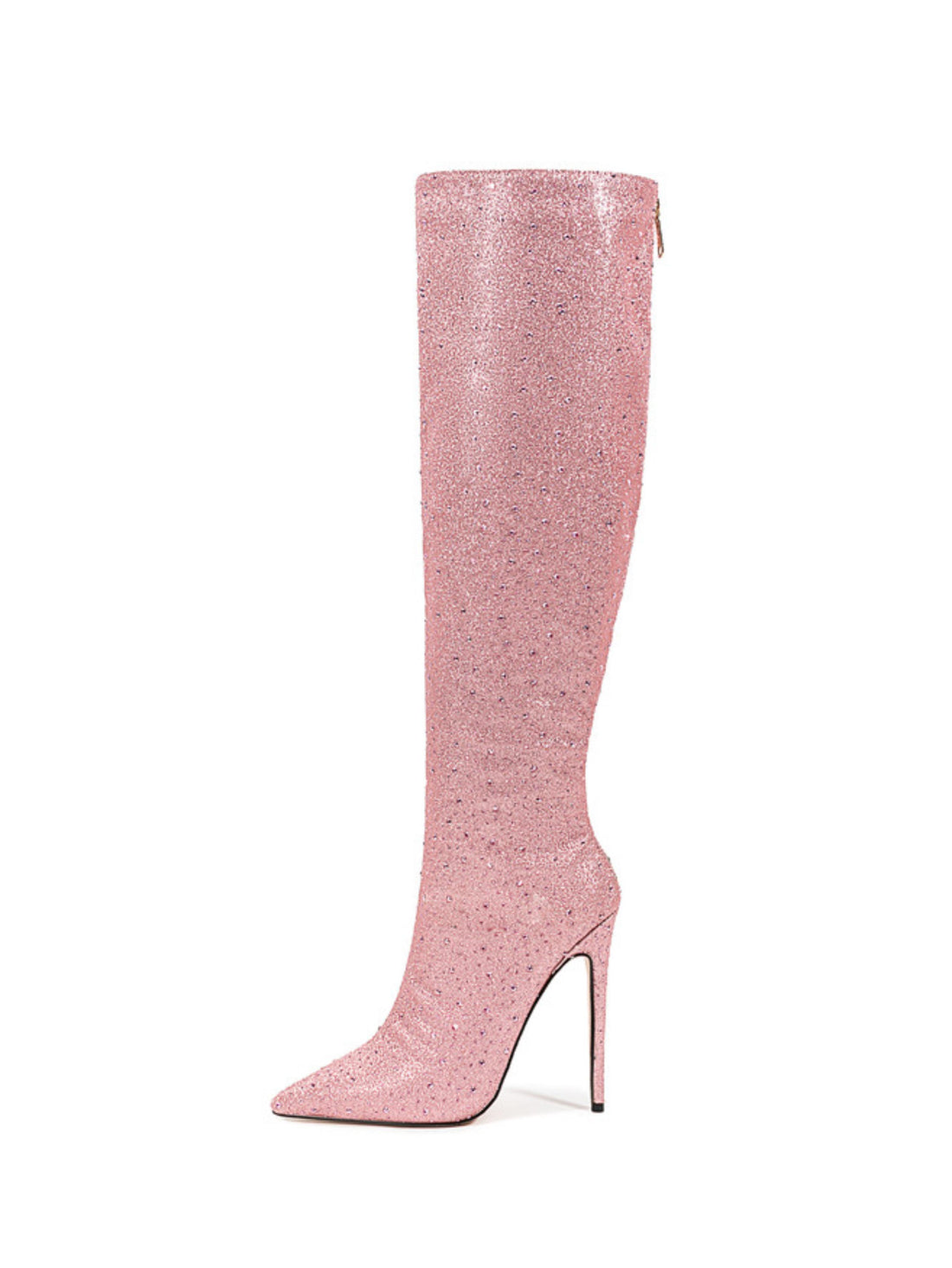 Pink Glitter Heeled Tall Boots for Women