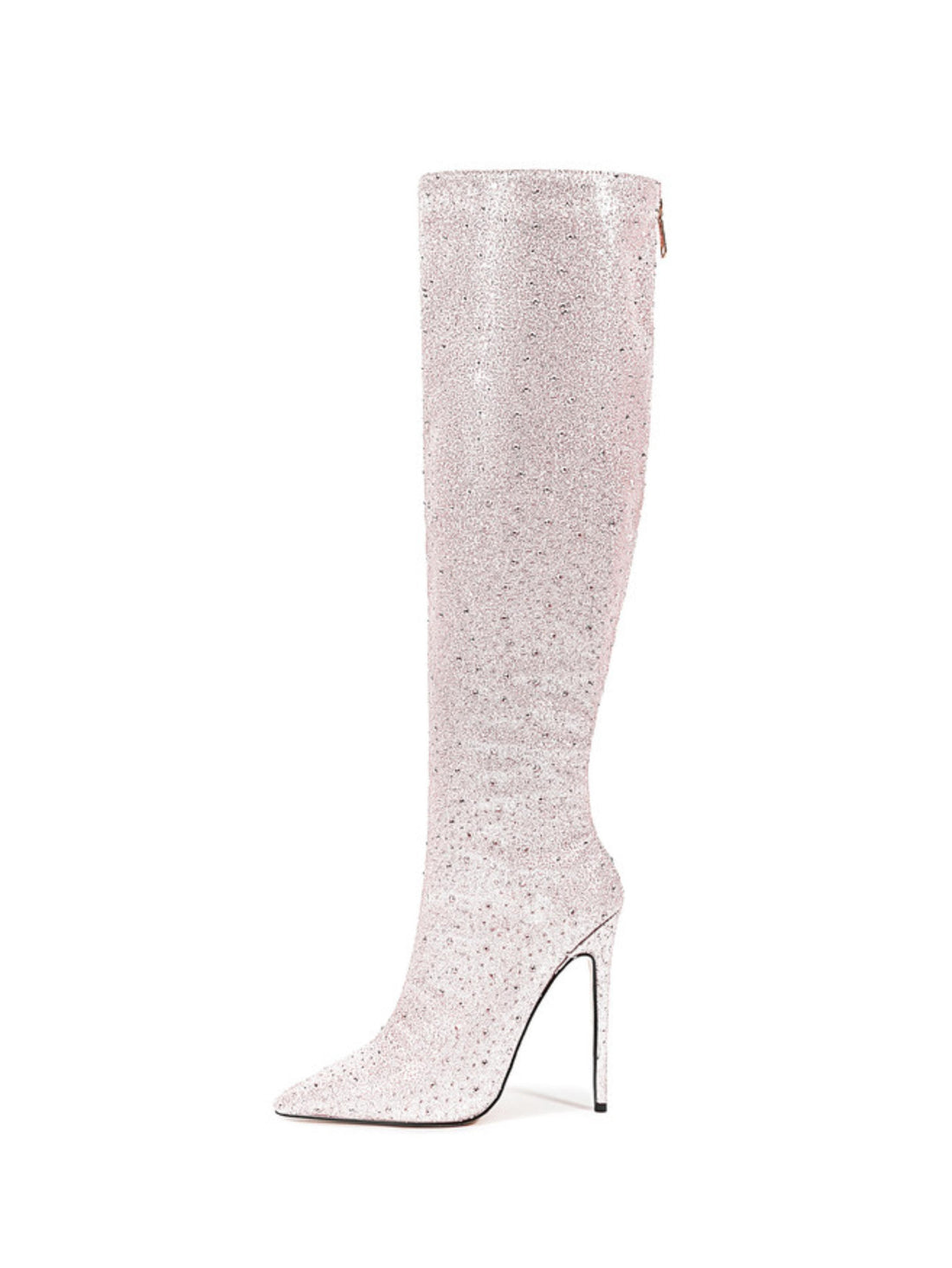 Silver Glitter Pointed Toe Long Boots with Stiletto Heels
