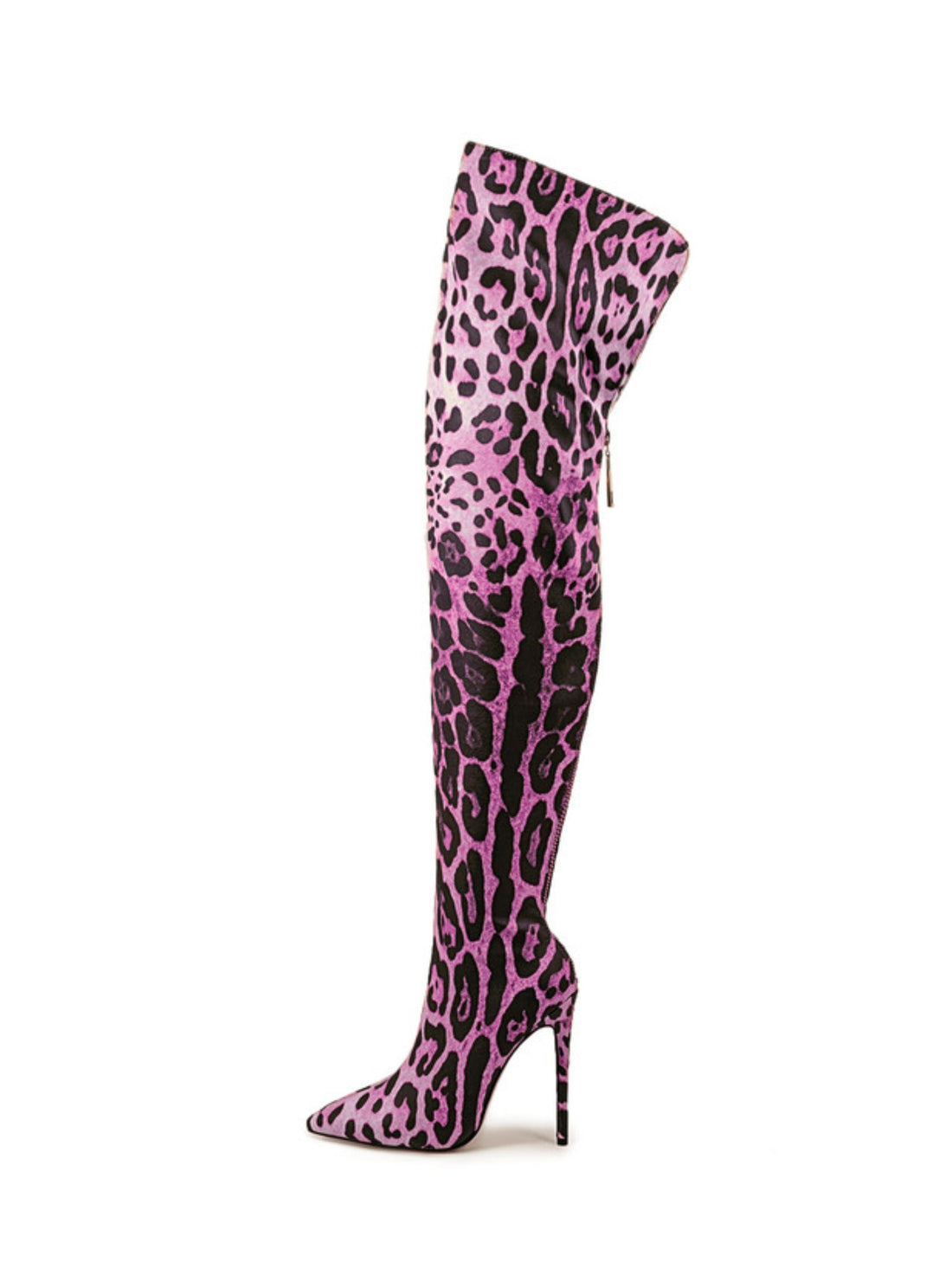 Purple Leopard Pointed Toe Over-the-Knee Boots for Women