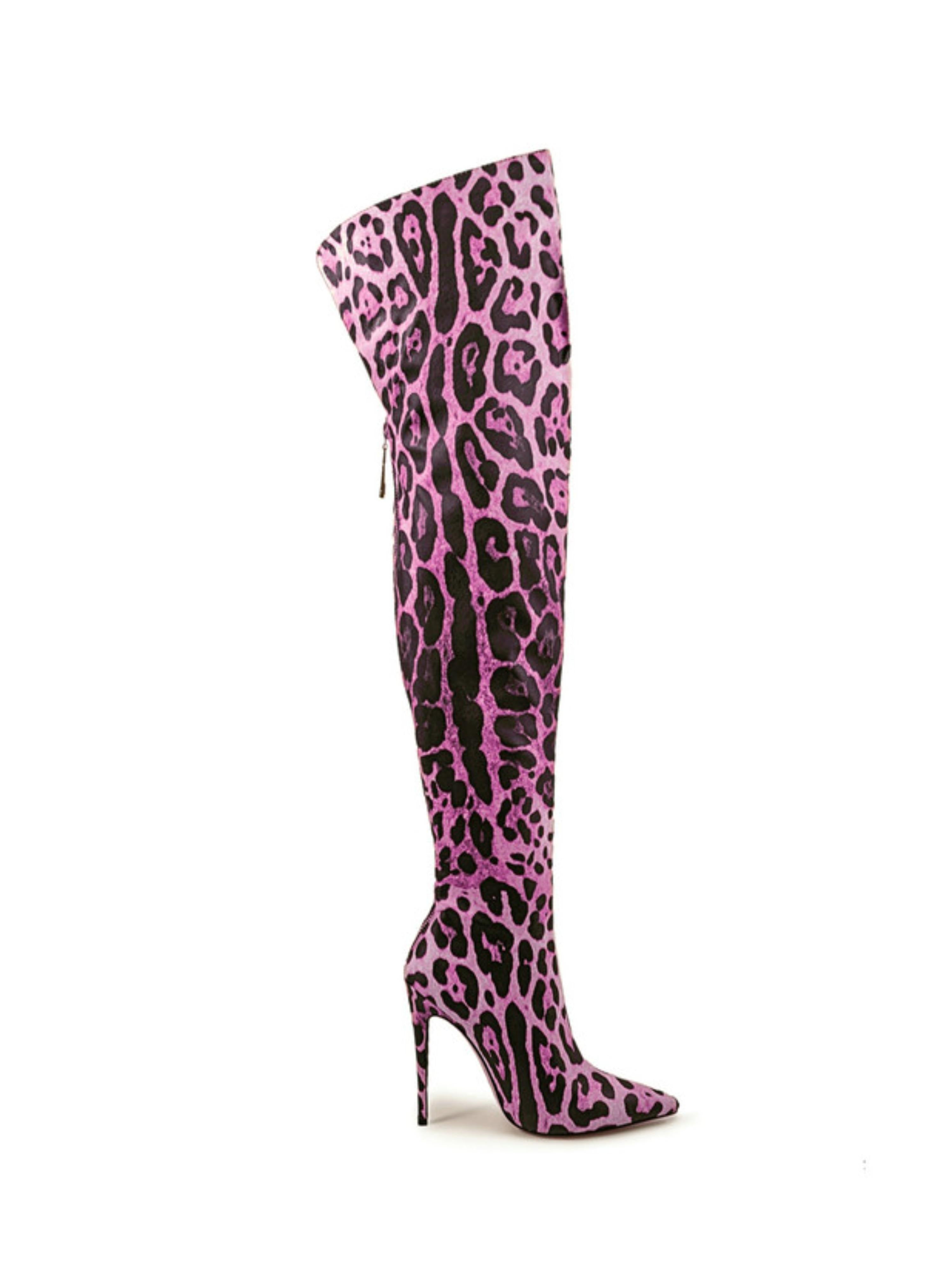 Purple Leopard Pointed Toe Over-the-Knee Boots for Women