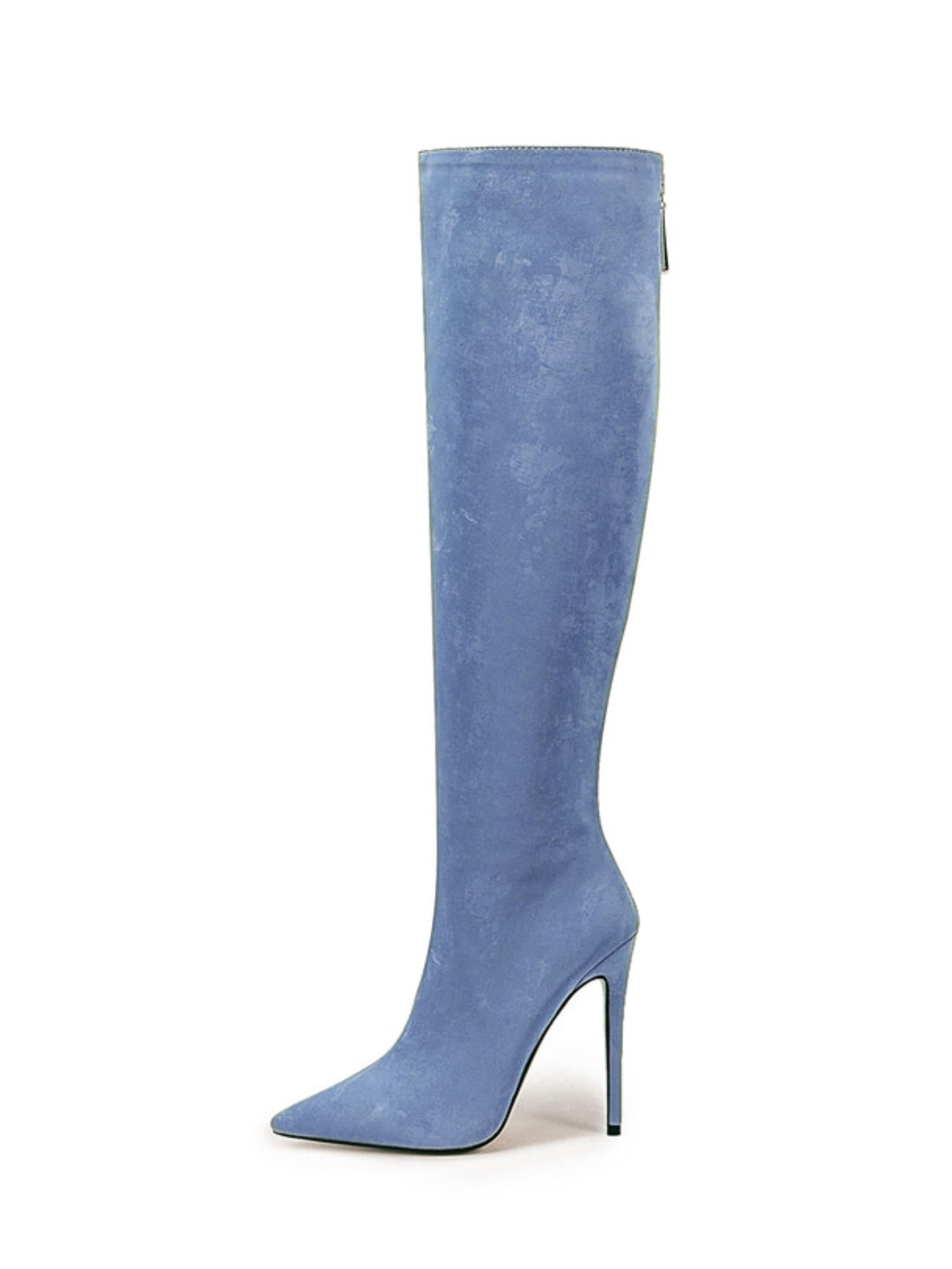 Luxe Blue Knee-High Stiletto Long Boots for Women