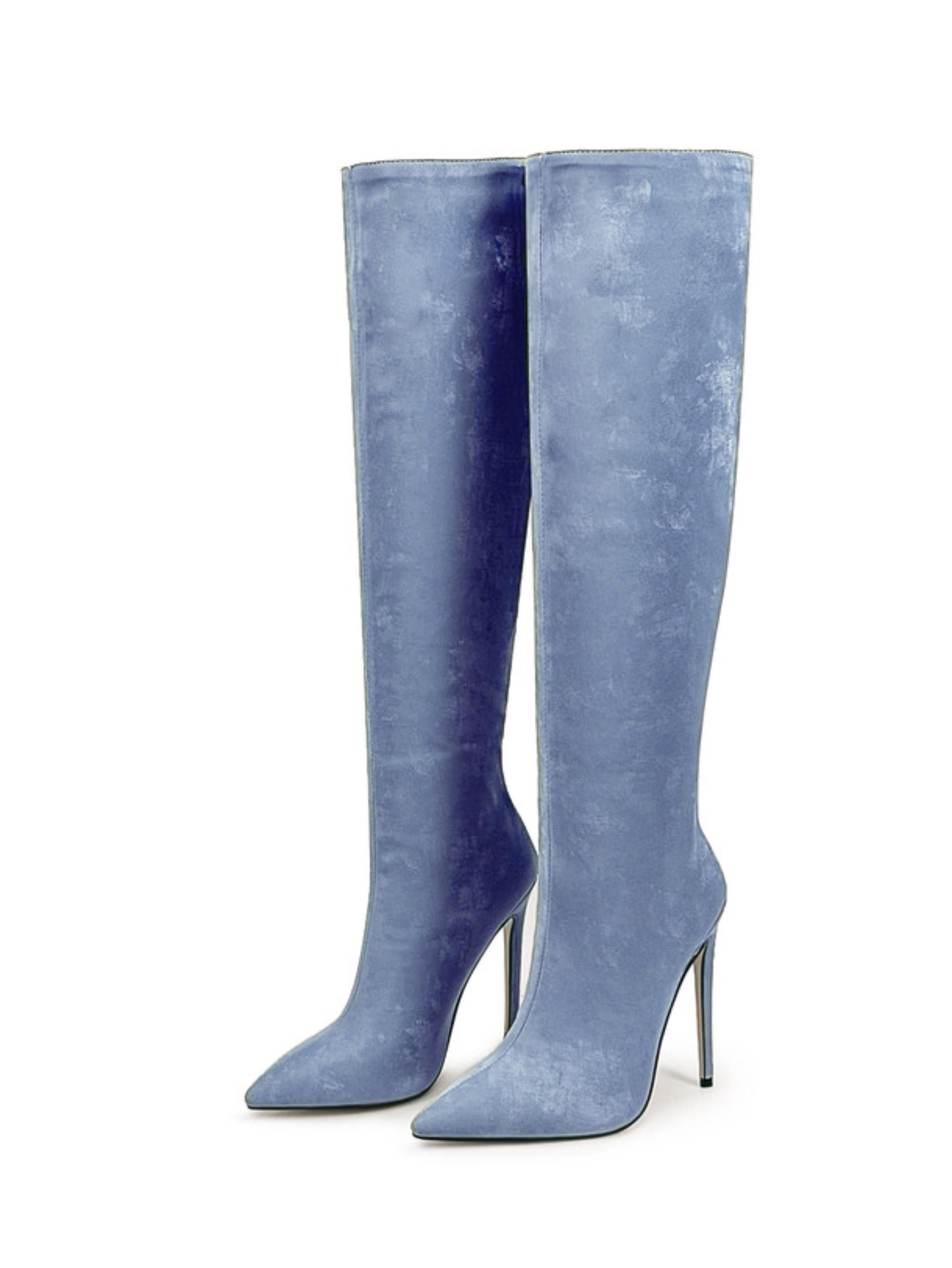Luxe Blue Knee-High Stiletto Long Boots for Women