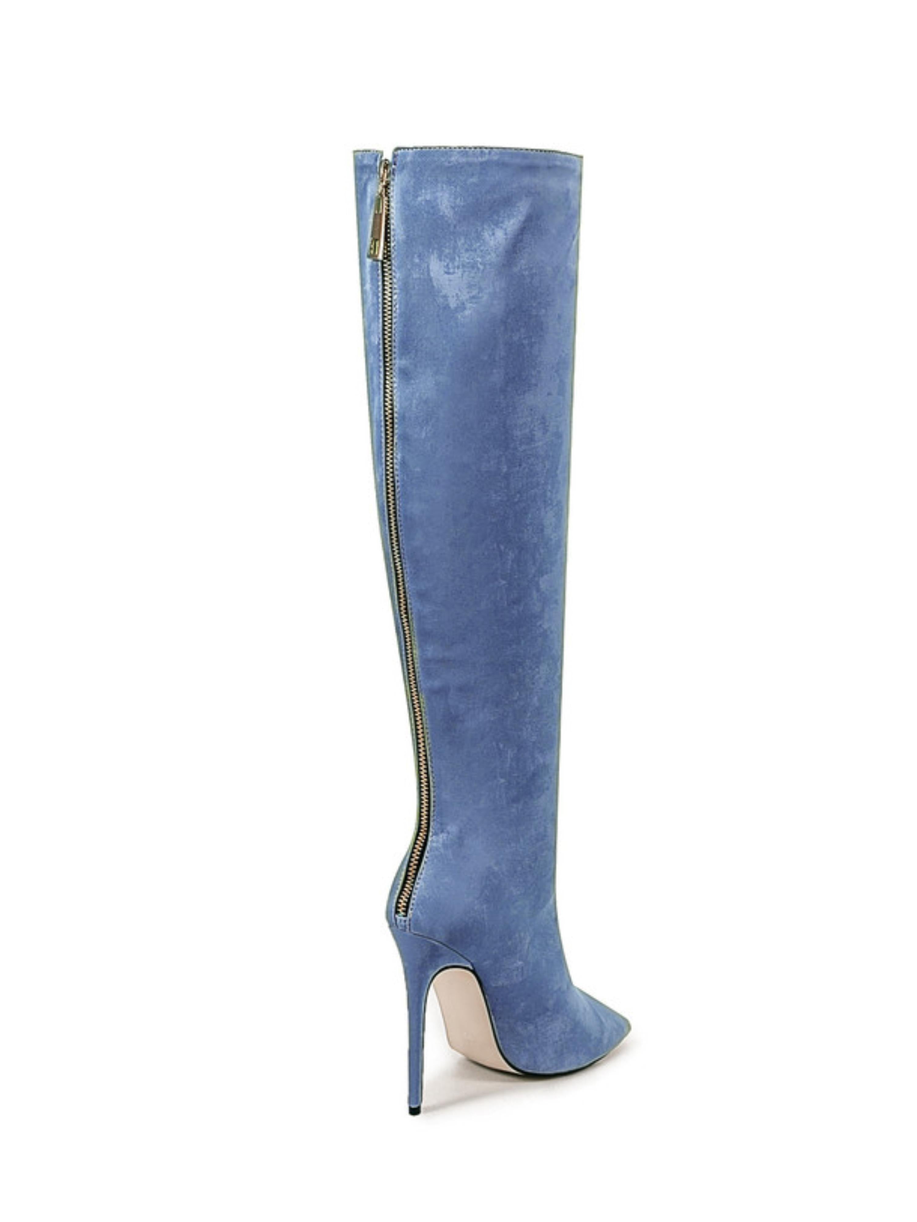 Luxe Blue Knee-High Stiletto Long Boots for Women