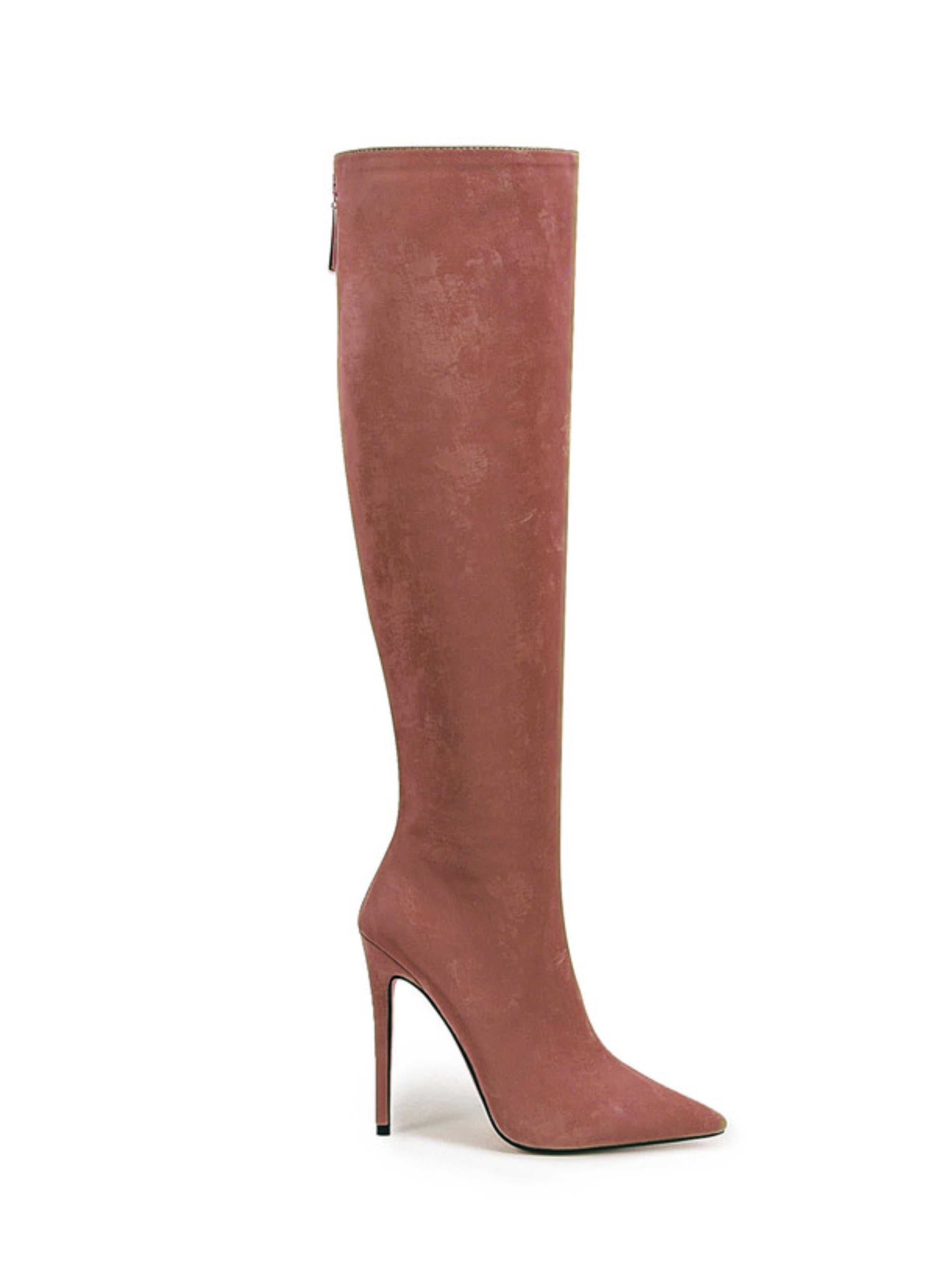 Chocolate Brown Pointed Toe Knee-High Boots for Women