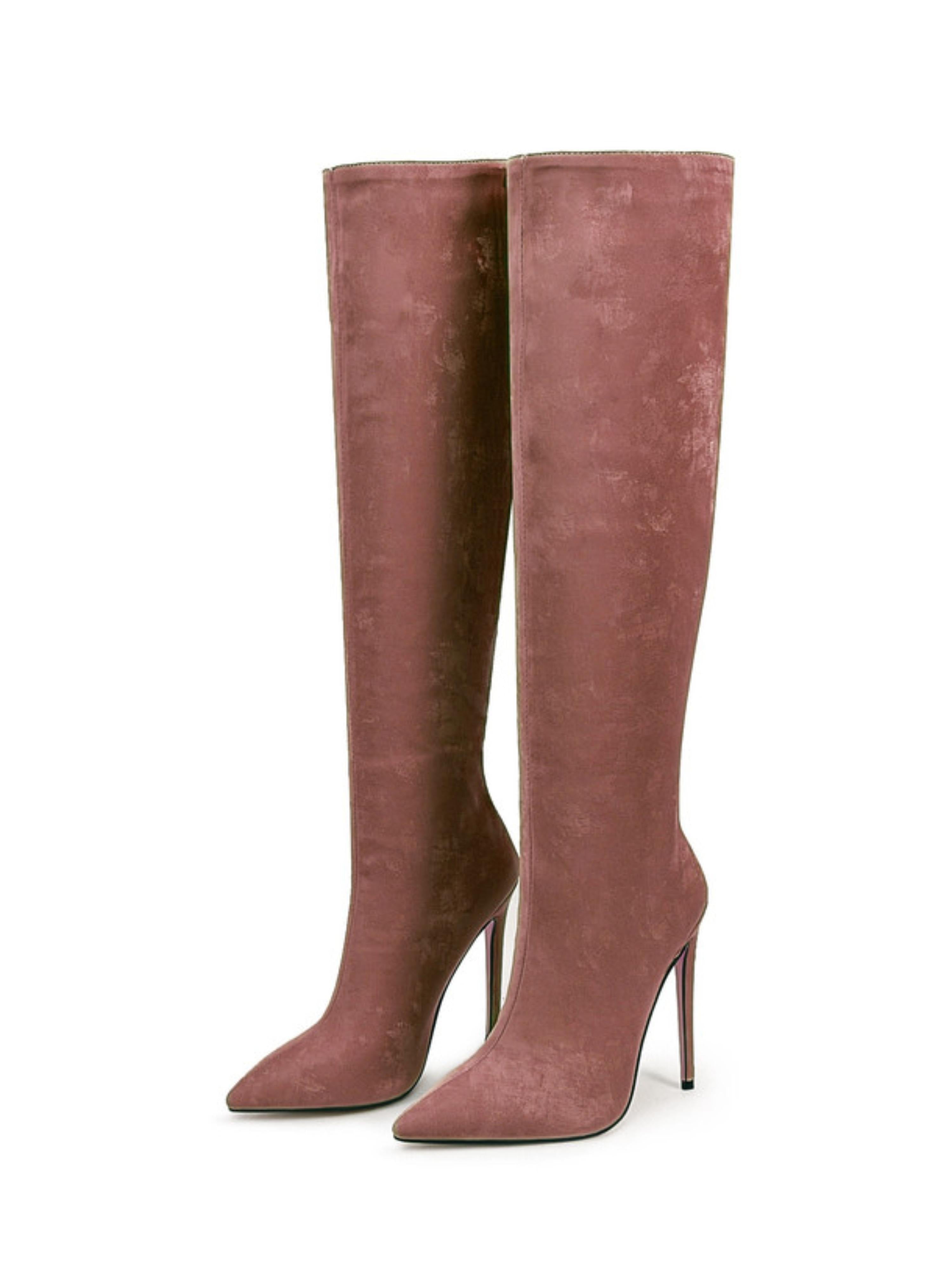 Chocolate Brown Pointed Toe Knee-High Boots for Women