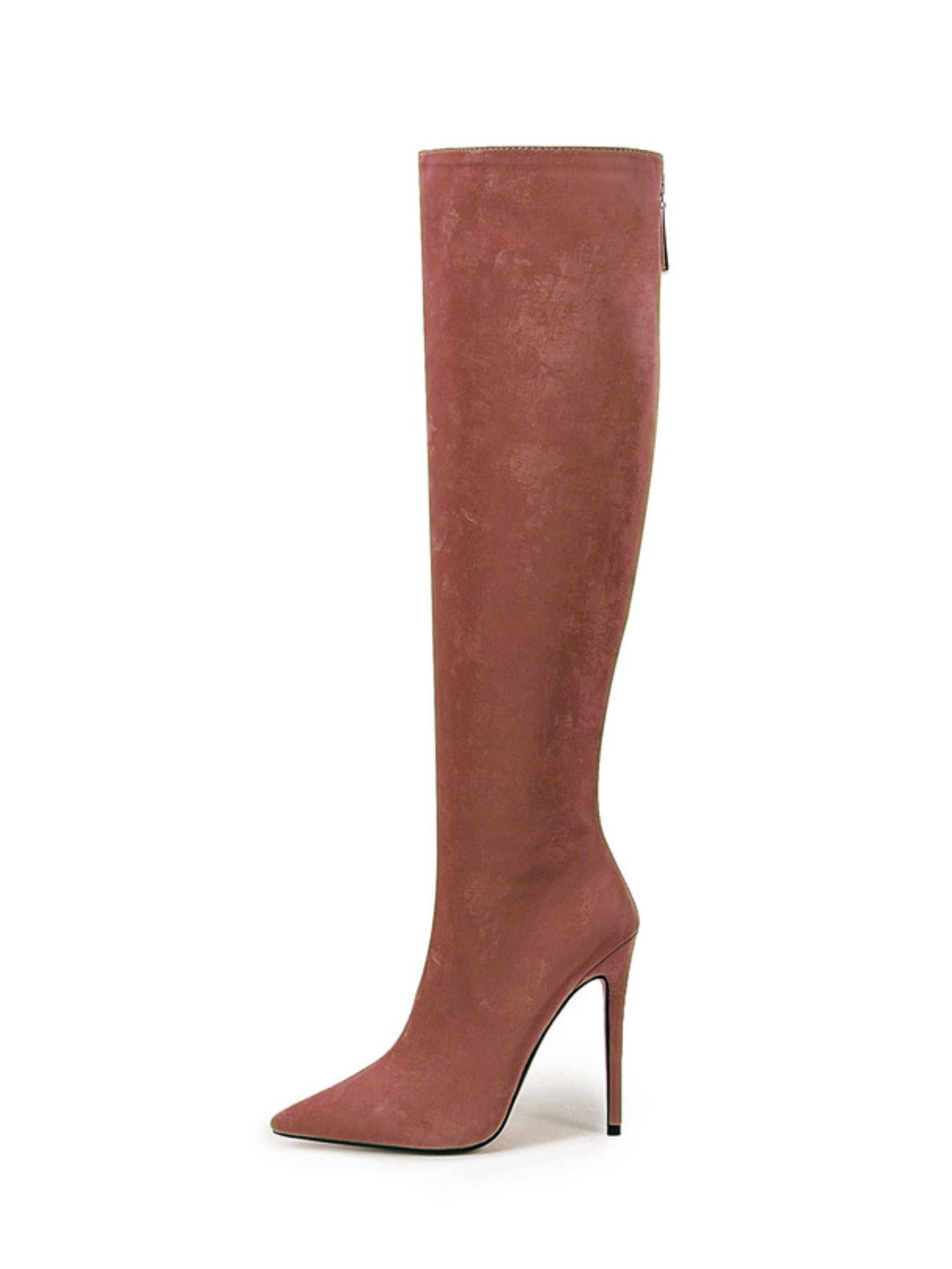 Chocolate Brown Pointed Toe Knee-High Boots for Women