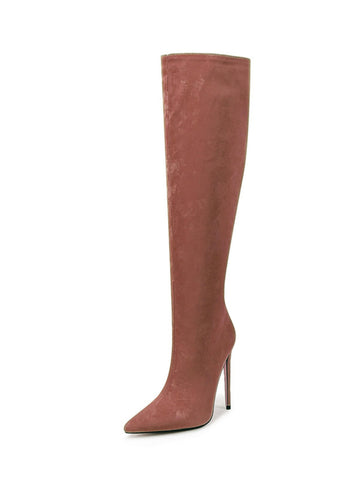 Chocolate Brown Pointed Toe Knee-High Boots for Women