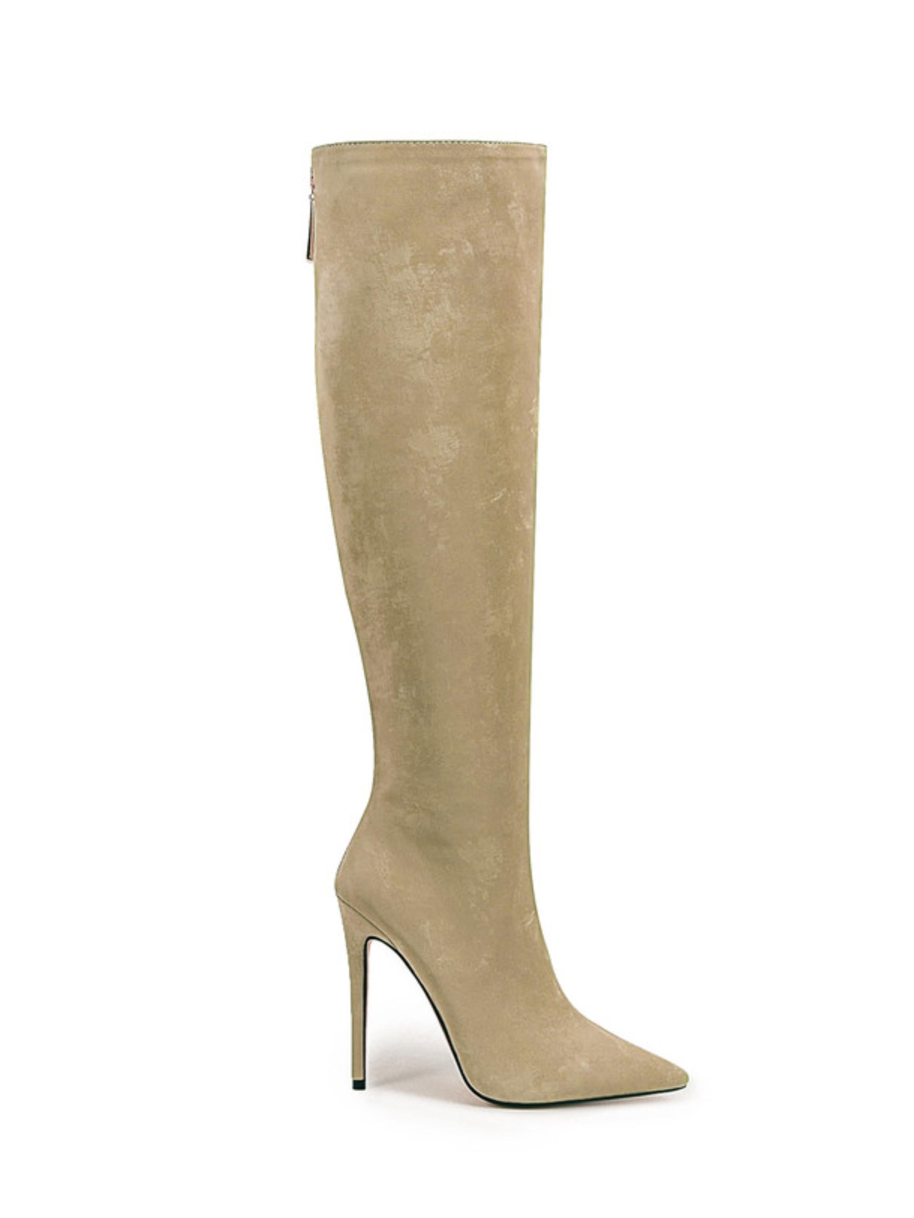 Olive Green Heeled Knee-High Boots for Women