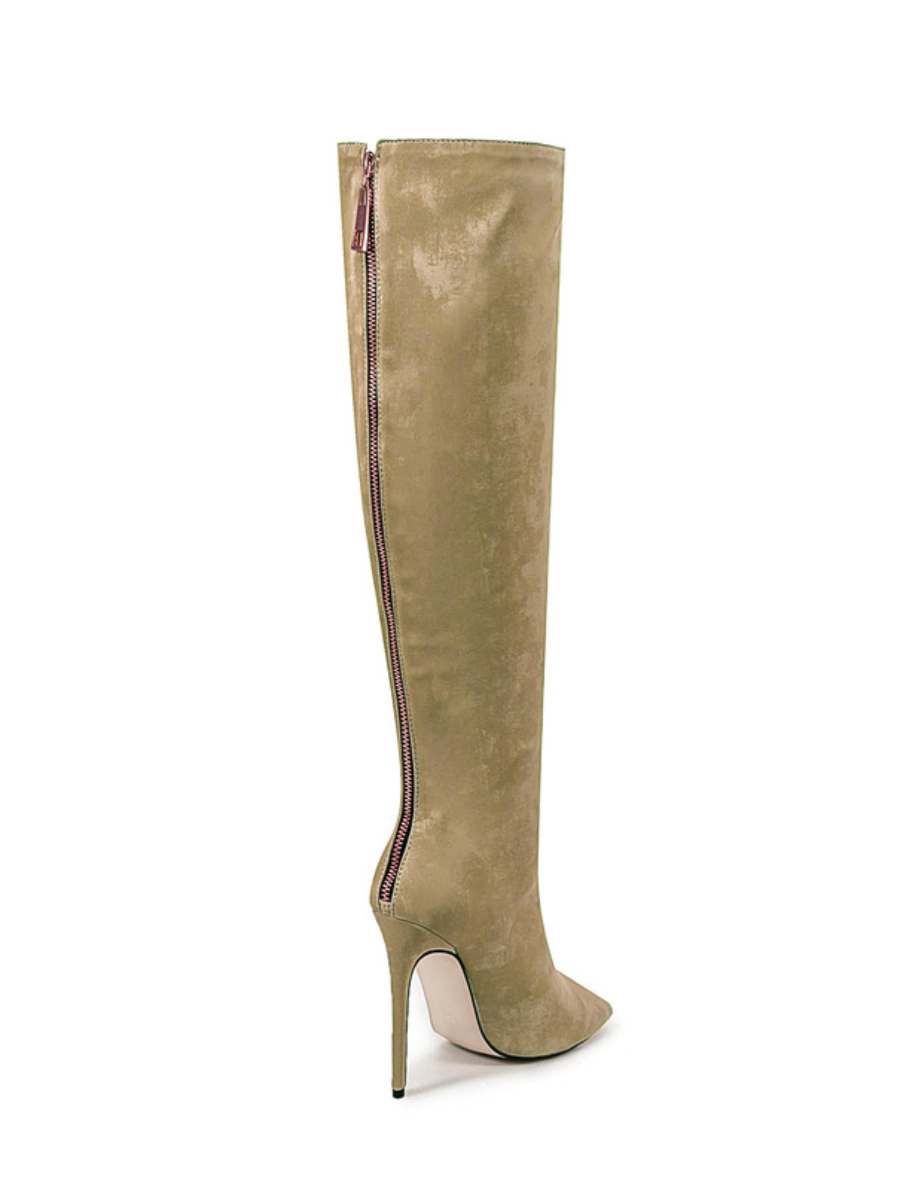 Olive Green Heeled Knee-High Boots for Women