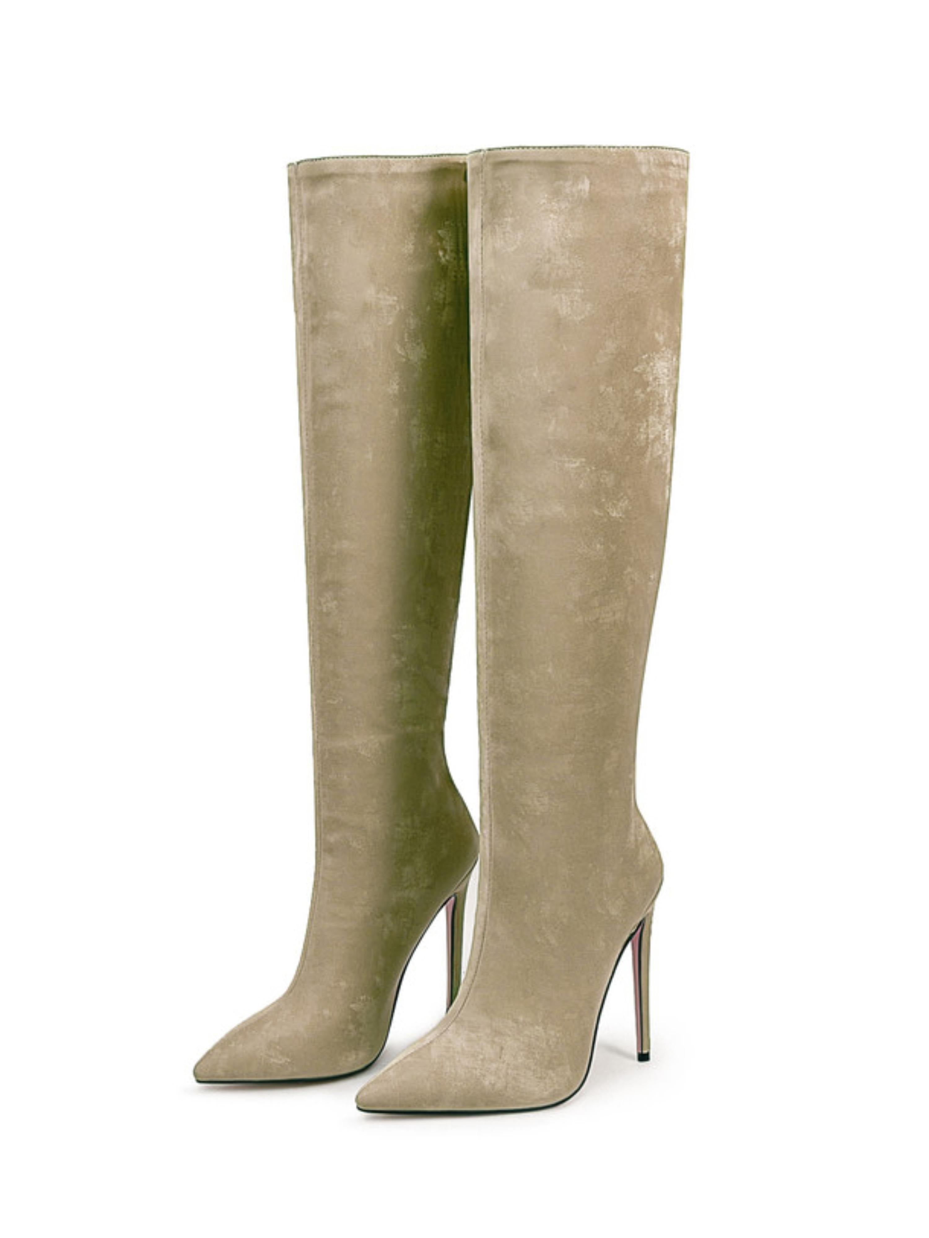 Olive Green Heeled Knee-High Boots for Women
