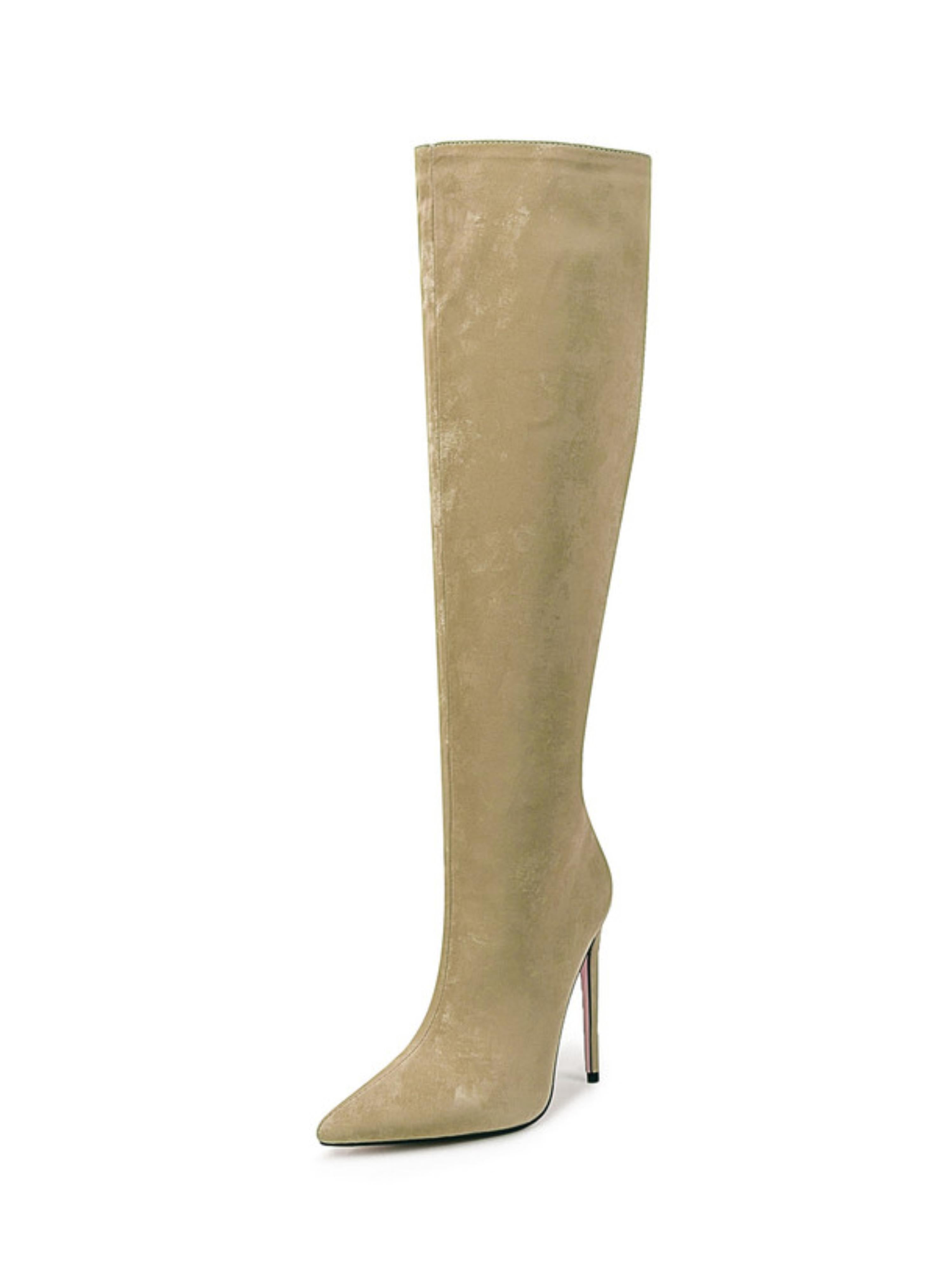 Olive Green Heeled Knee-High Boots for Women