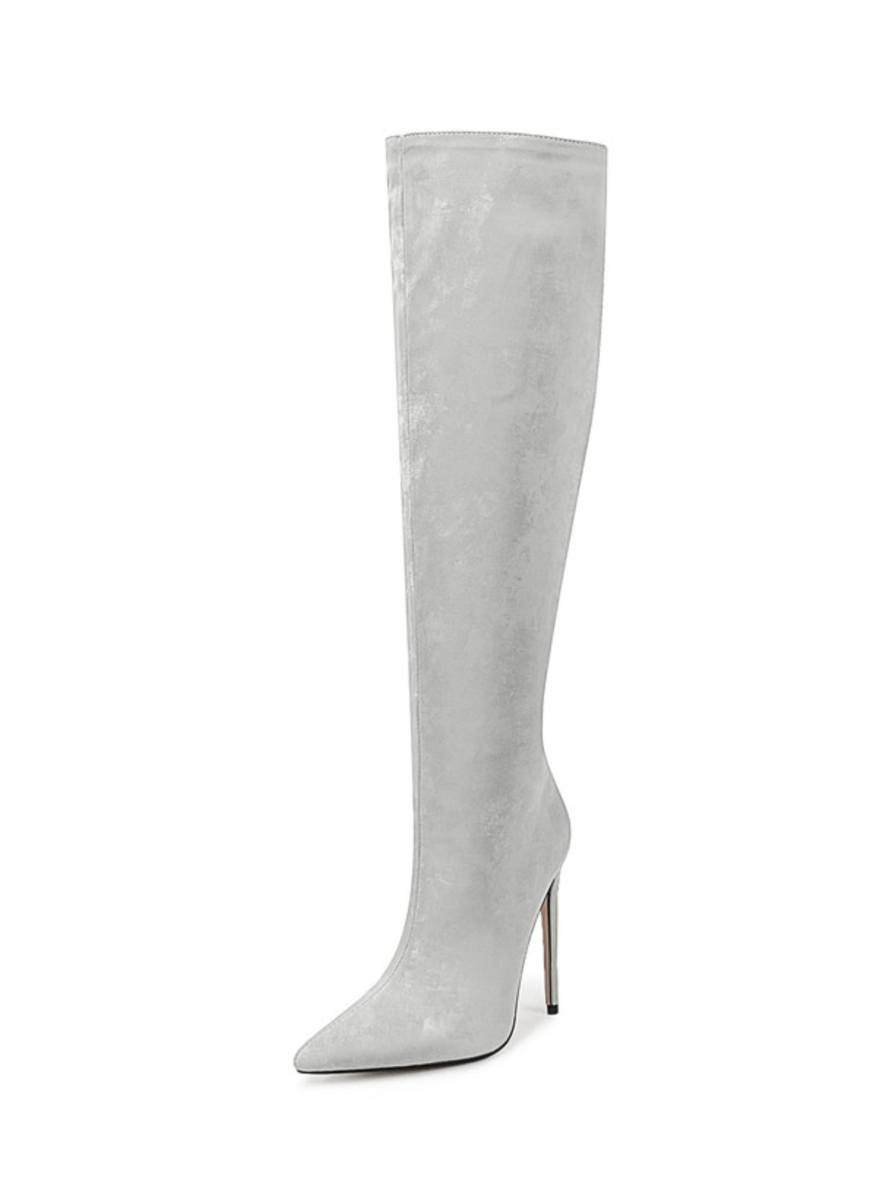 Silver Stiletto Heels Women's Knee-High Boots