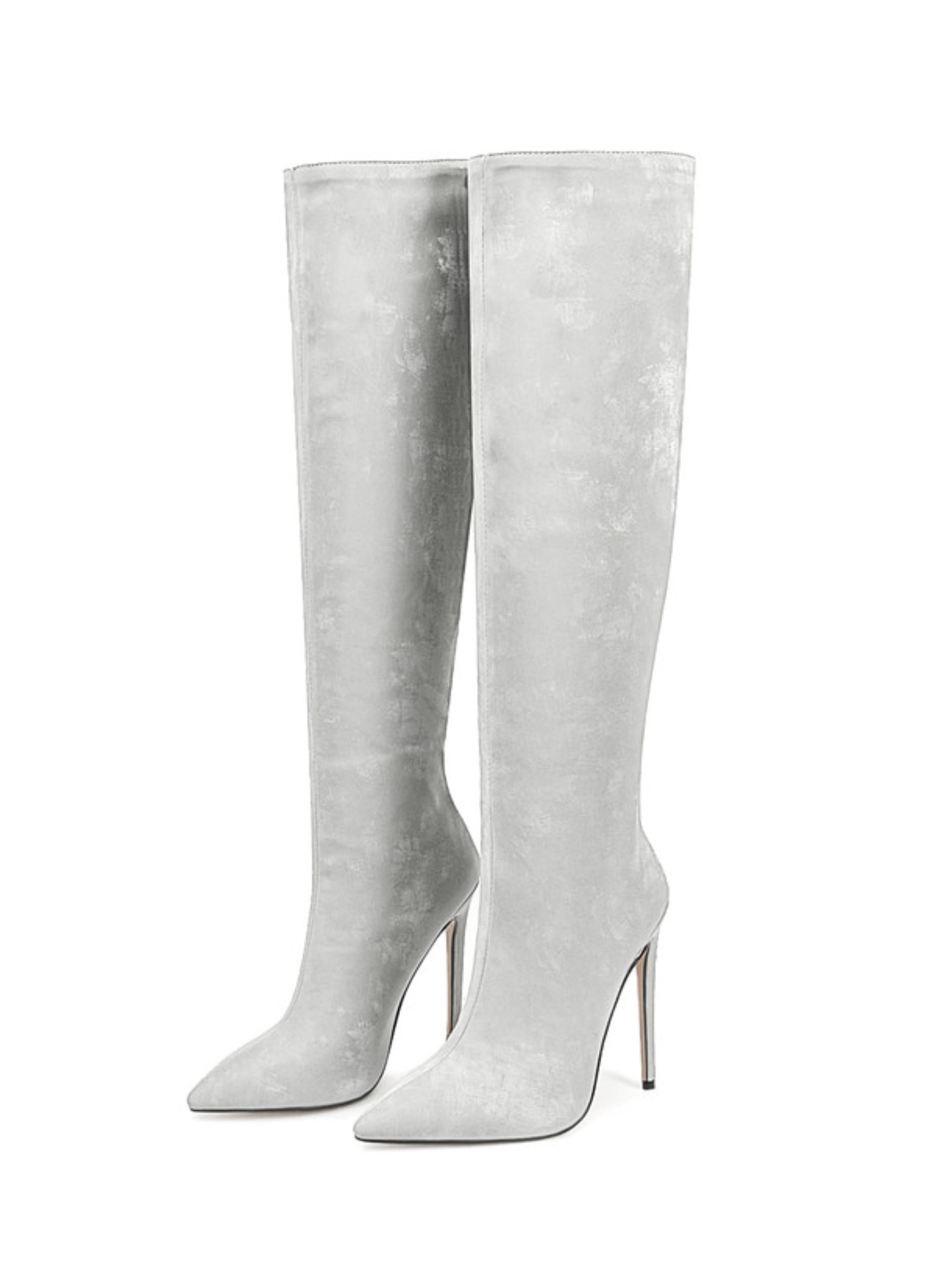 Silver Stiletto Heels Women's Knee-High Boots