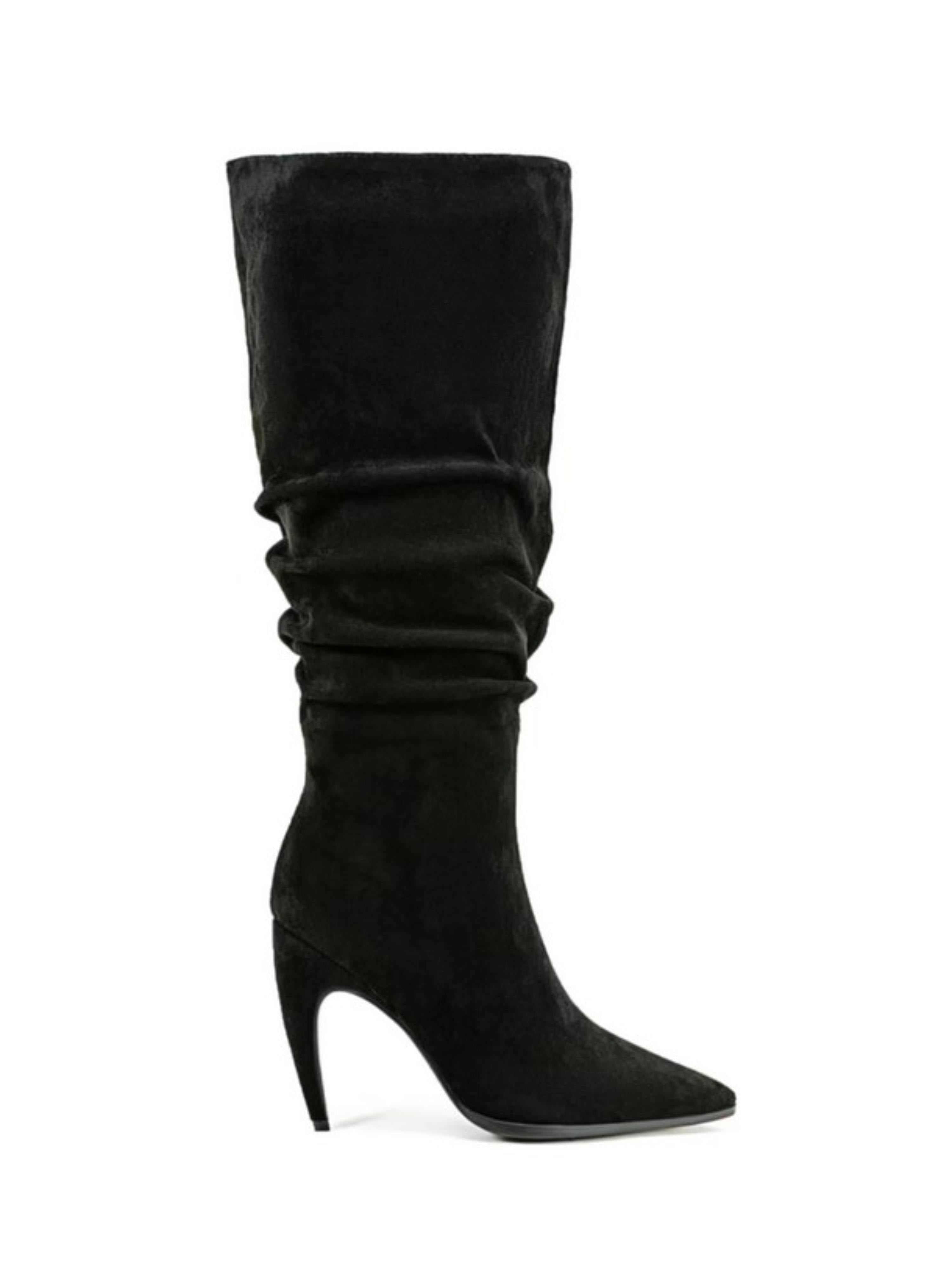 Black Suede Slouchy Stiletto Knee-High Pointed Toe Boots