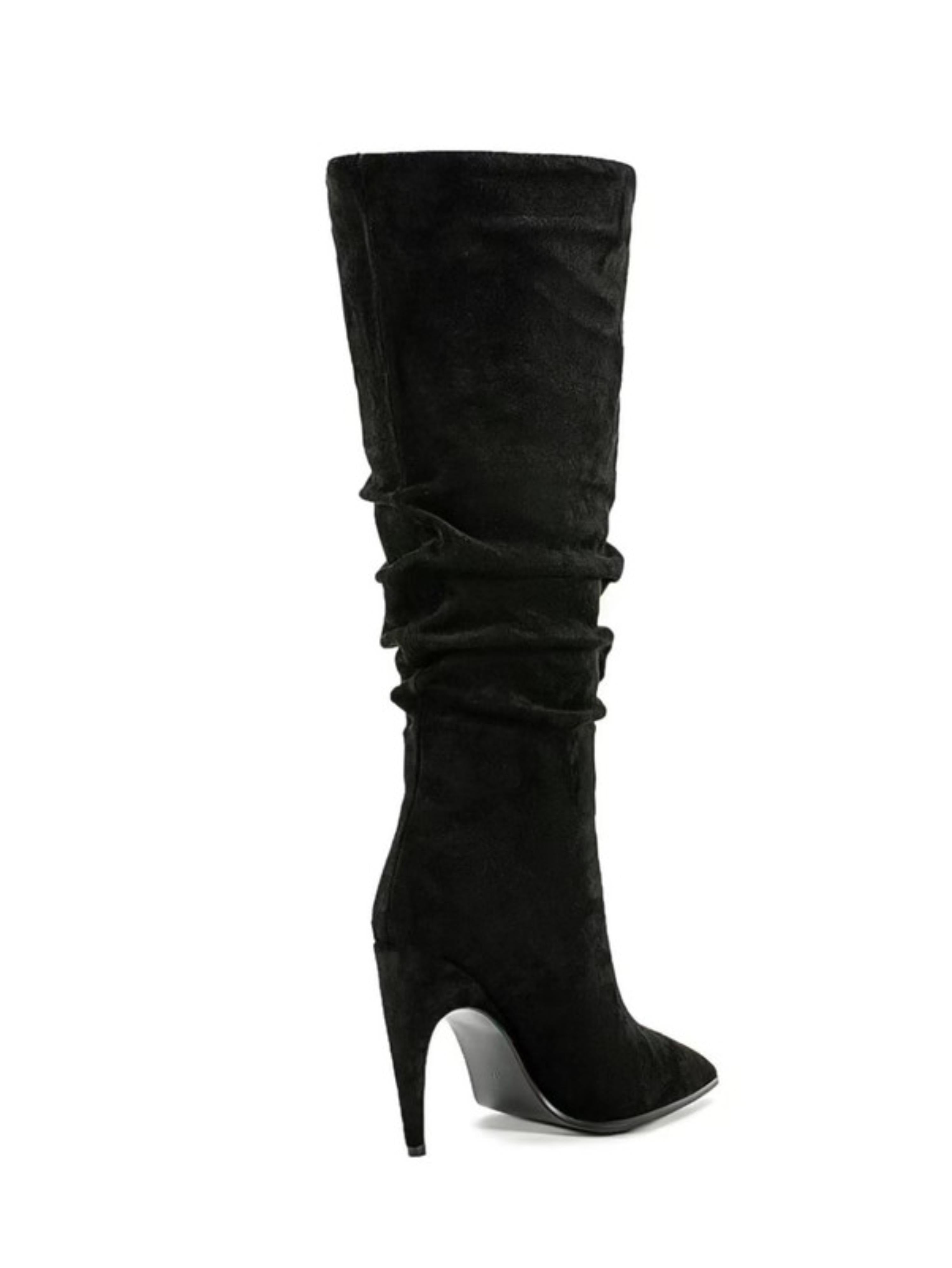 Black Suede Slouchy Stiletto Knee-High Pointed Toe Boots
