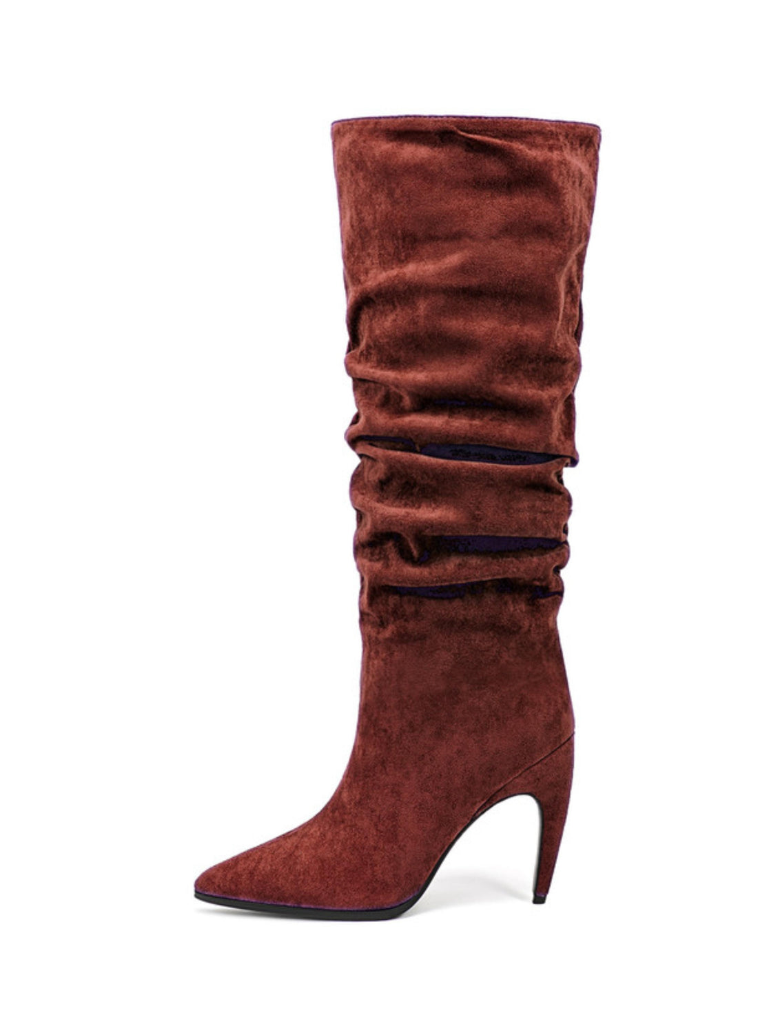 Brown Suede Slouchy High-Heel Knee-High Boots