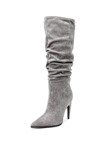 Women's Gray Suede Slouchy High-Heel Long Boots