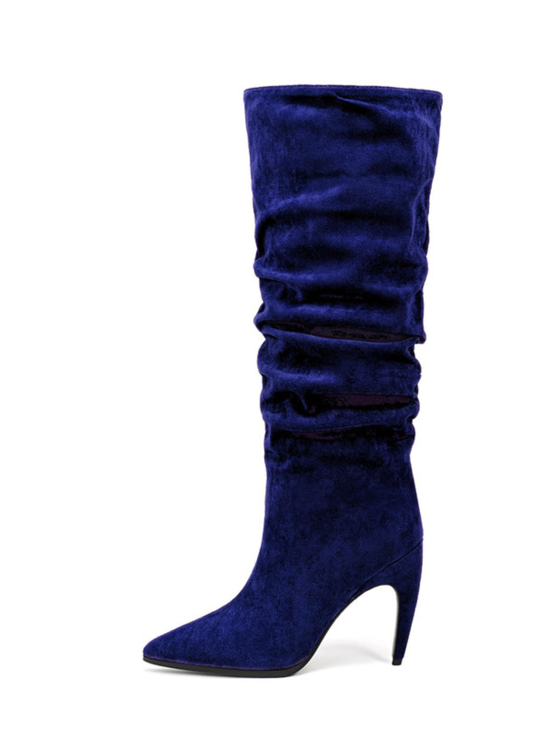 Navy Suede Slouchy Pointed Toe Knee-High Boots for Women