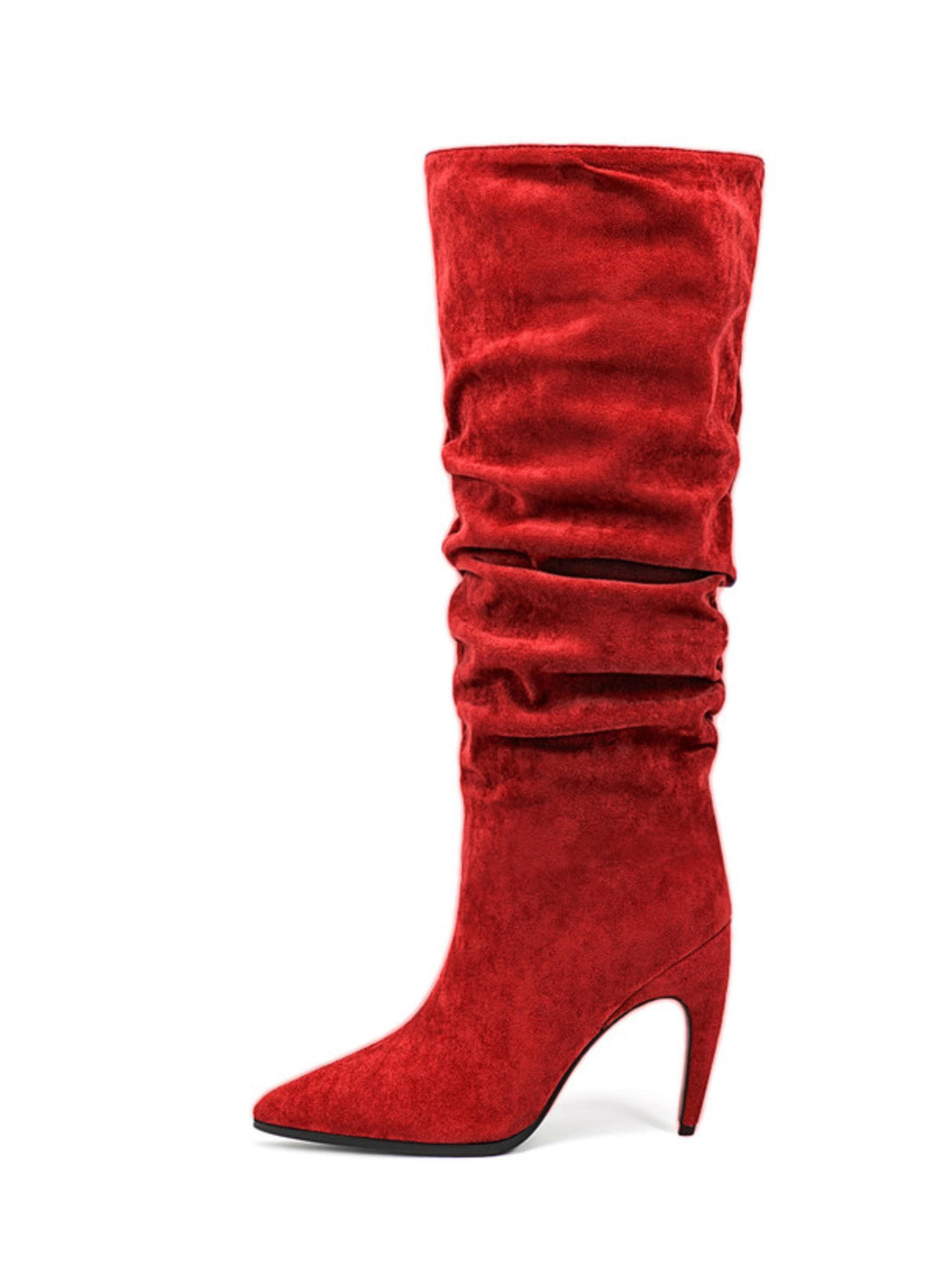 Red Suede Stiletto Knee-High Boots with High Heels