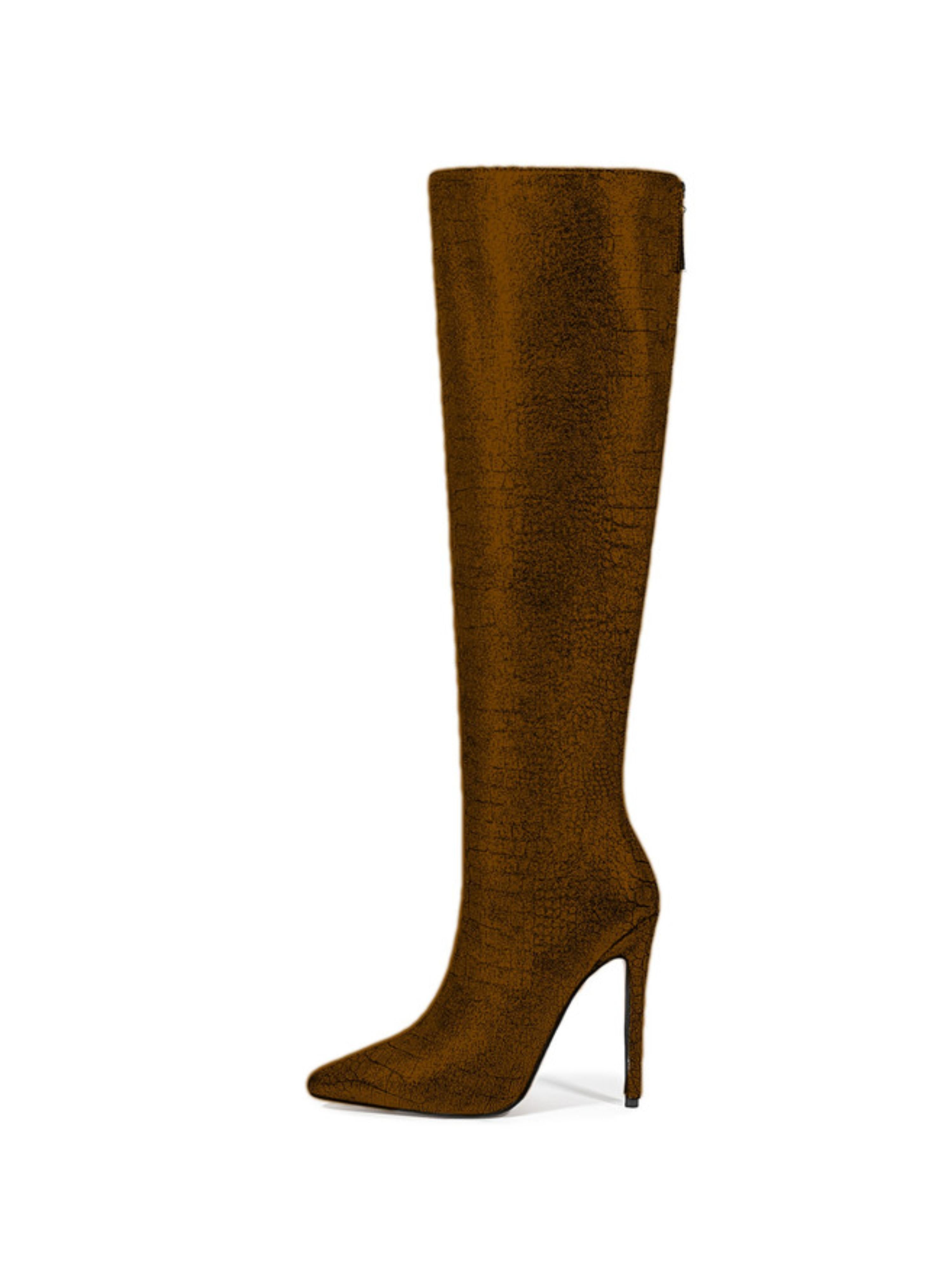 Brown Mocha Stiletto High Heel Knee-High Boots