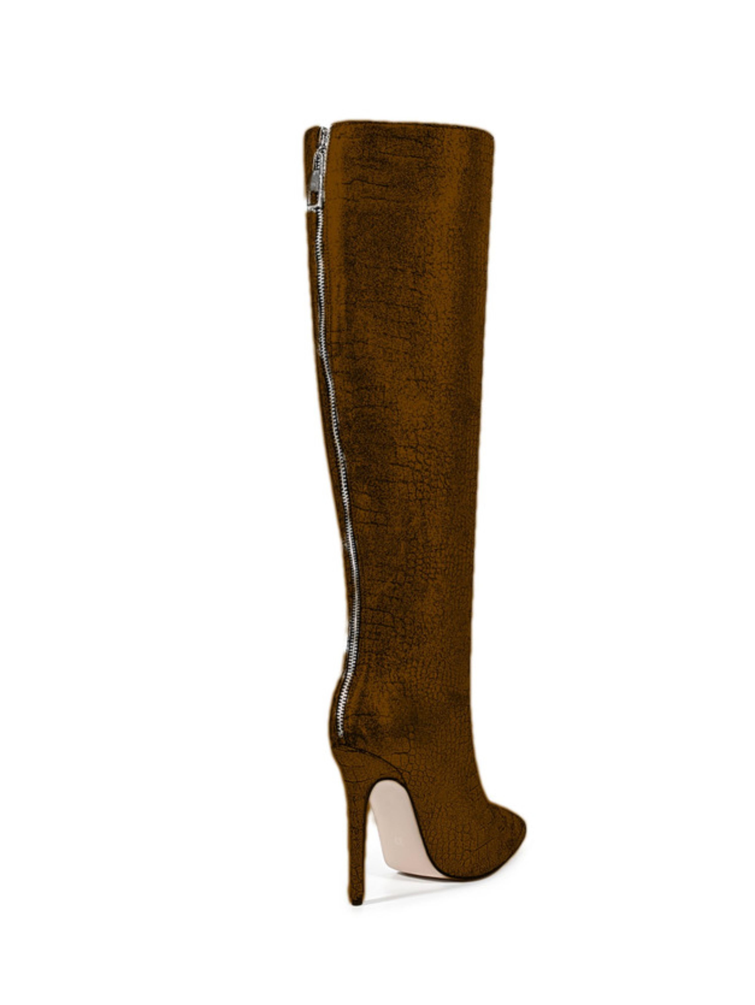 Brown Mocha Stiletto High Heel Knee-High Boots