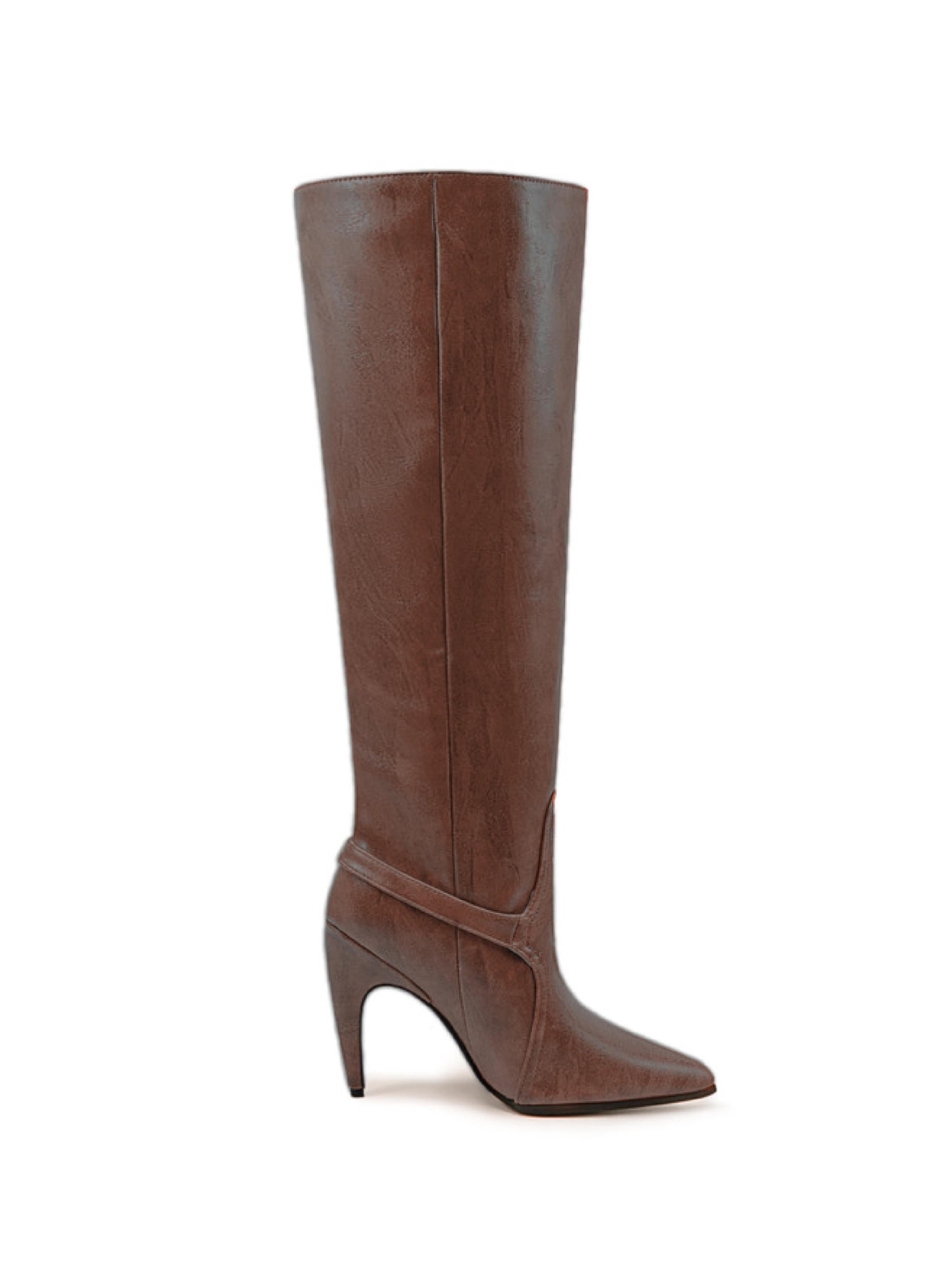 Mocha Brown High-Heel Thigh-High Boots for Women