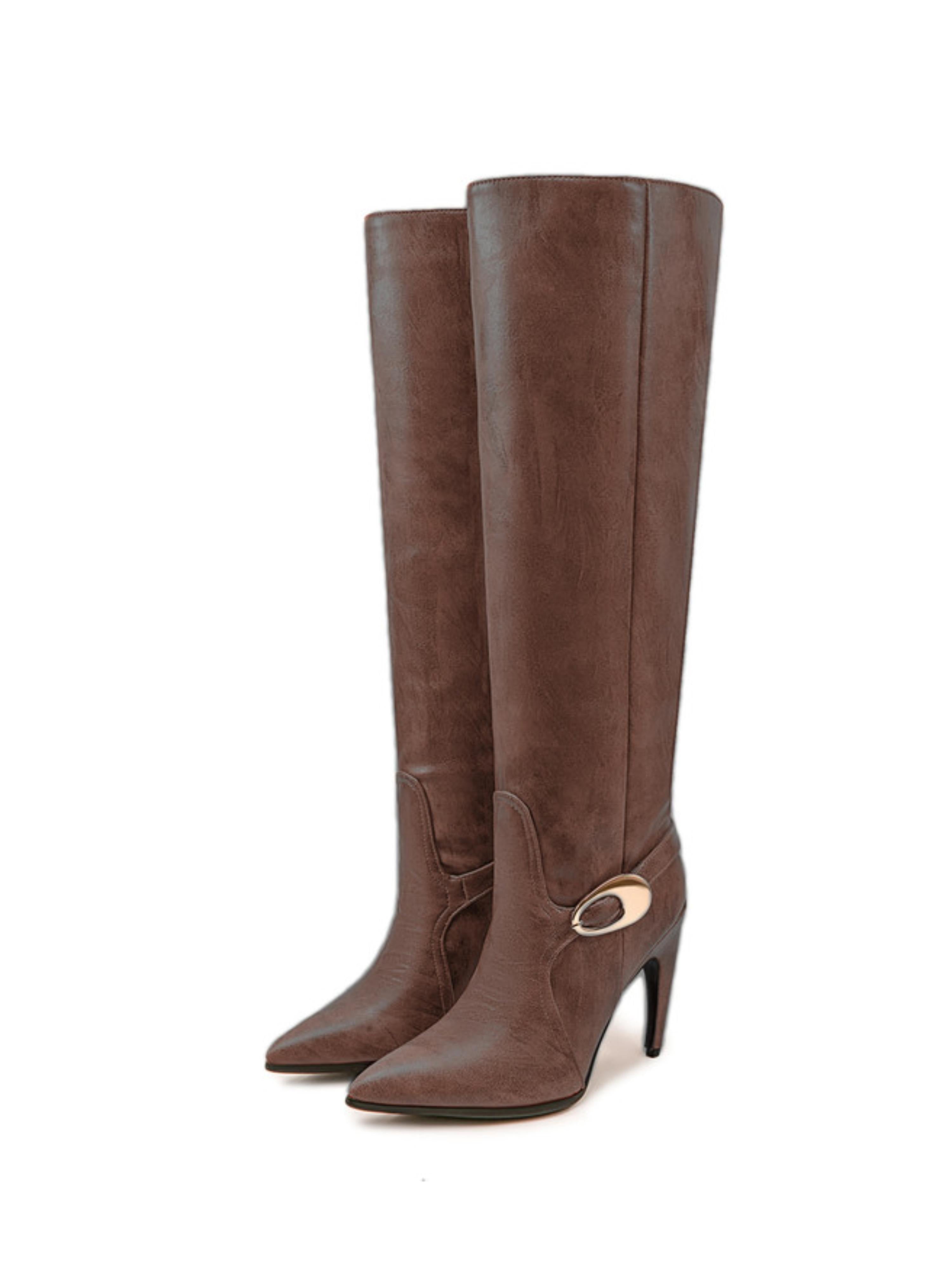 Mocha Brown High-Heel Thigh-High Boots for Women
