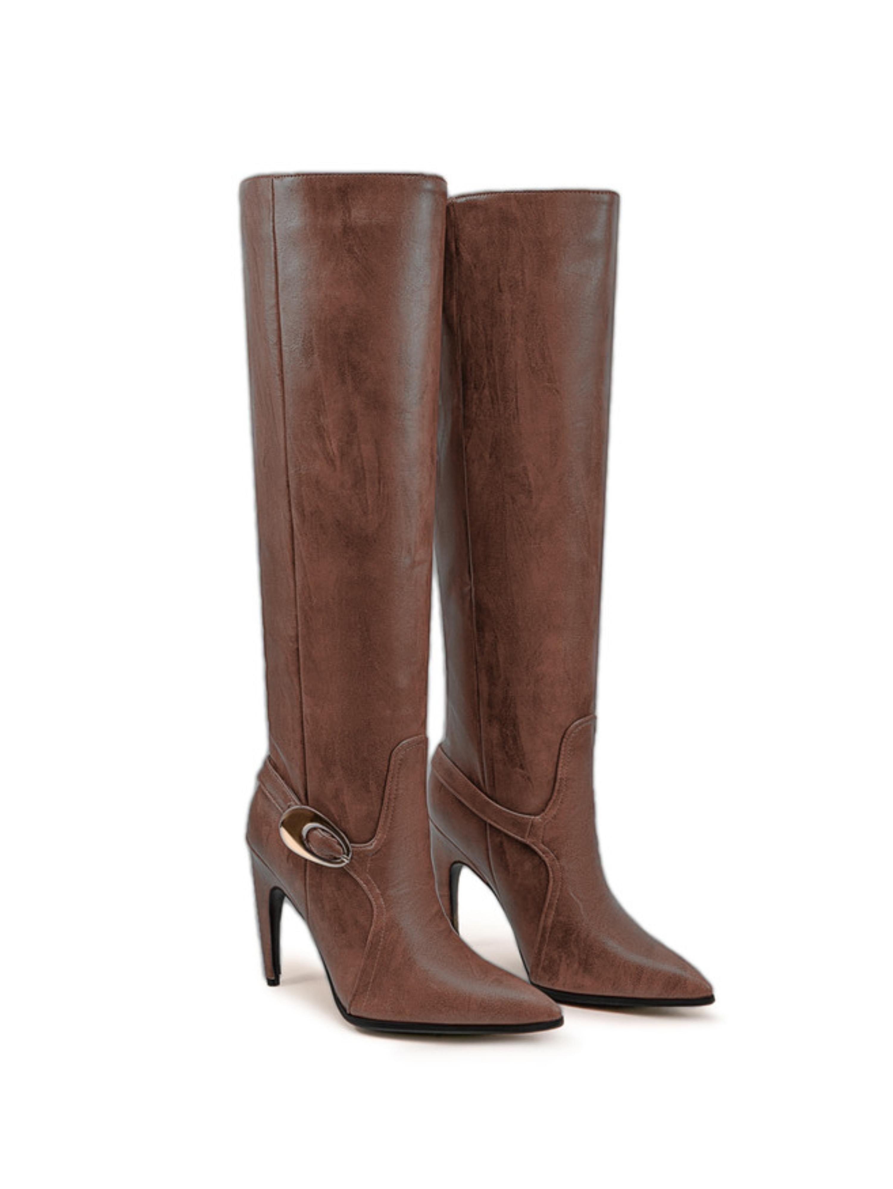 Mocha Brown High-Heel Thigh-High Boots for Women