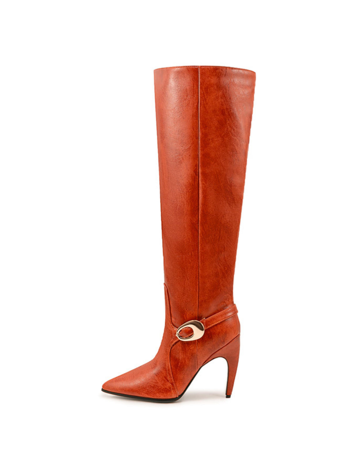 Orange High-Heel Buckled Strap Over-the-Knee Boots