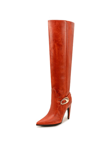 Orange High-Heel Buckled Strap Over-the-Knee Boots