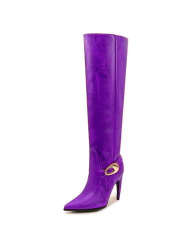 Purple Pointed Toe Women’s Buckled Over-the-Knee Boots