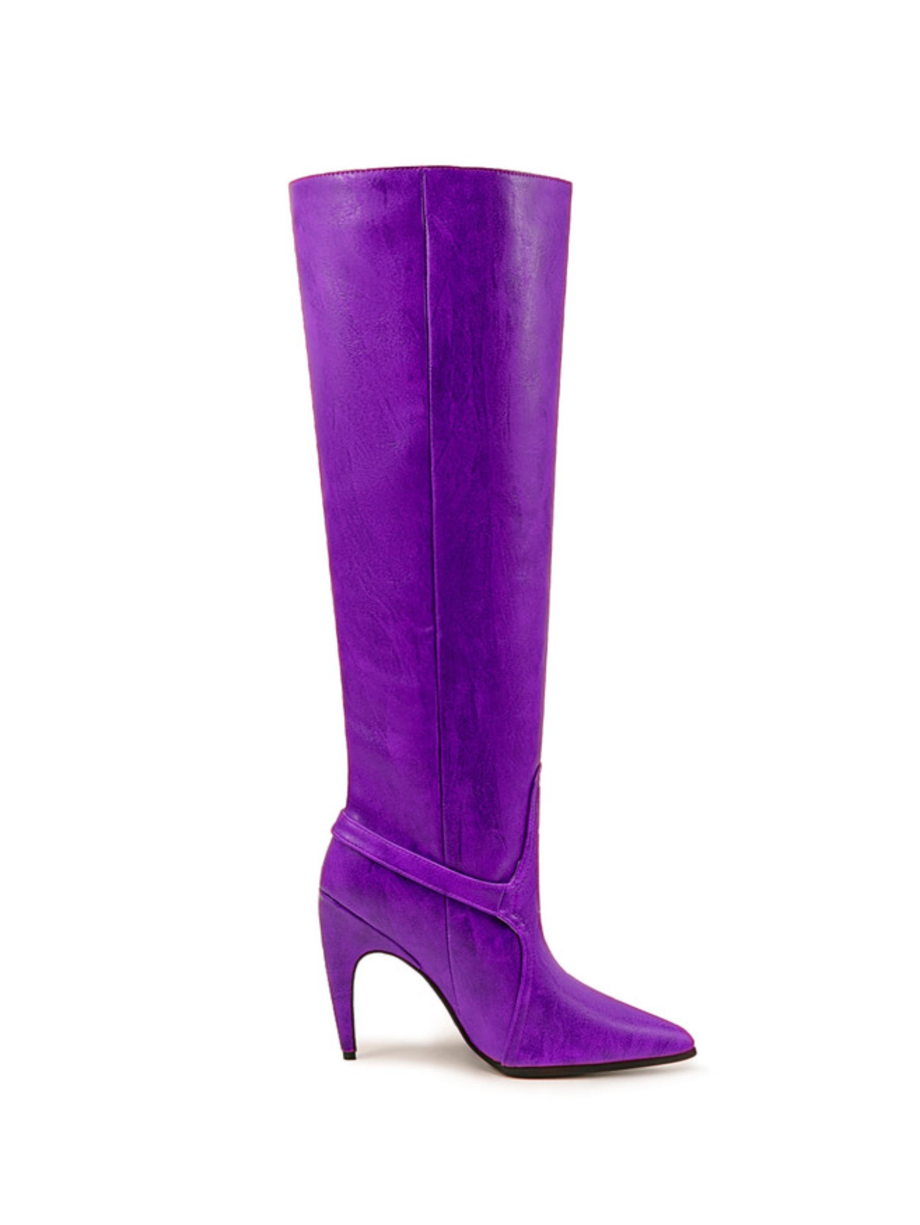 Purple Pointed Toe Women’s Buckled Over-the-Knee Boots