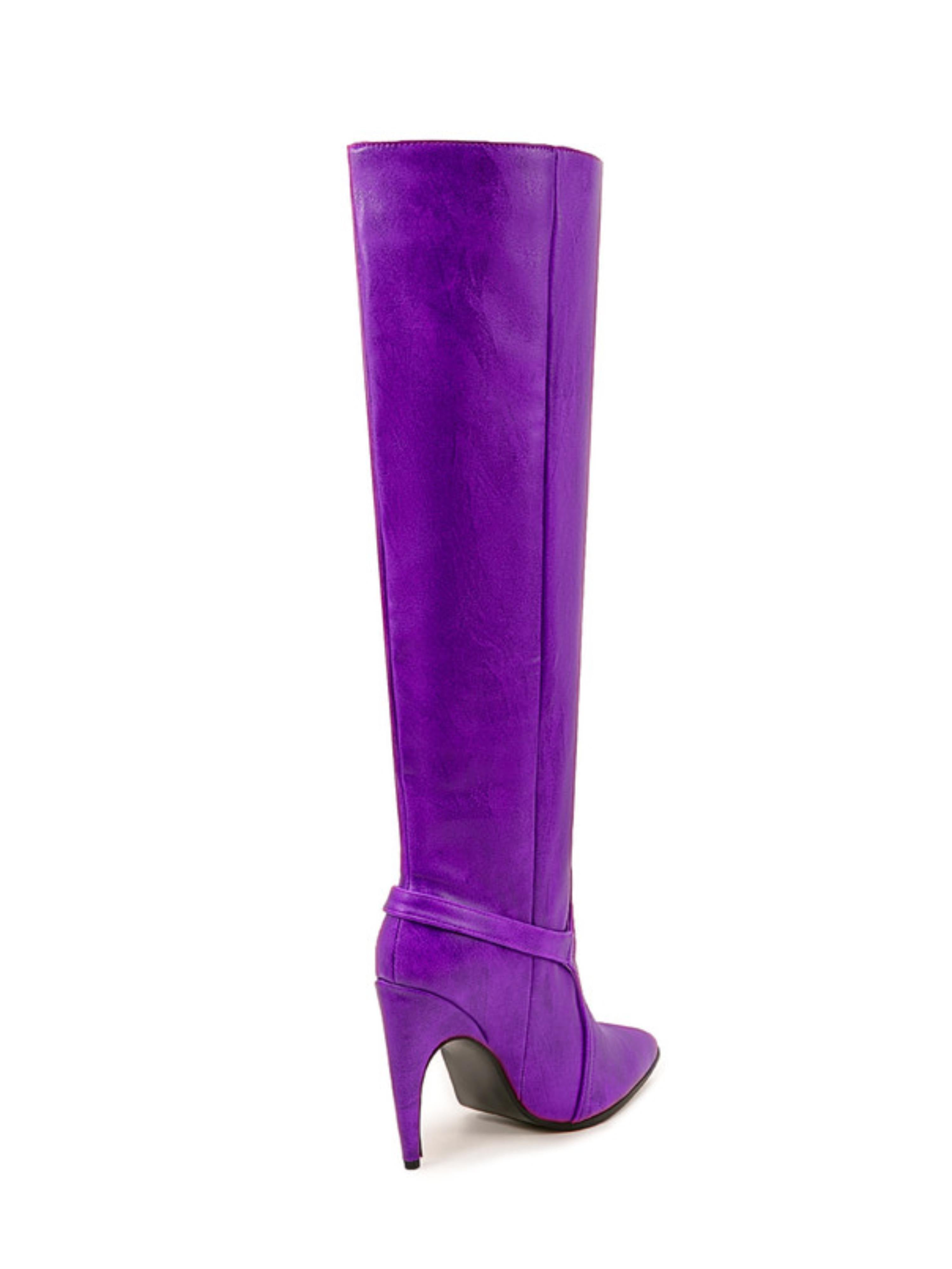 Purple Pointed Toe Women’s Buckled Over-the-Knee Boots