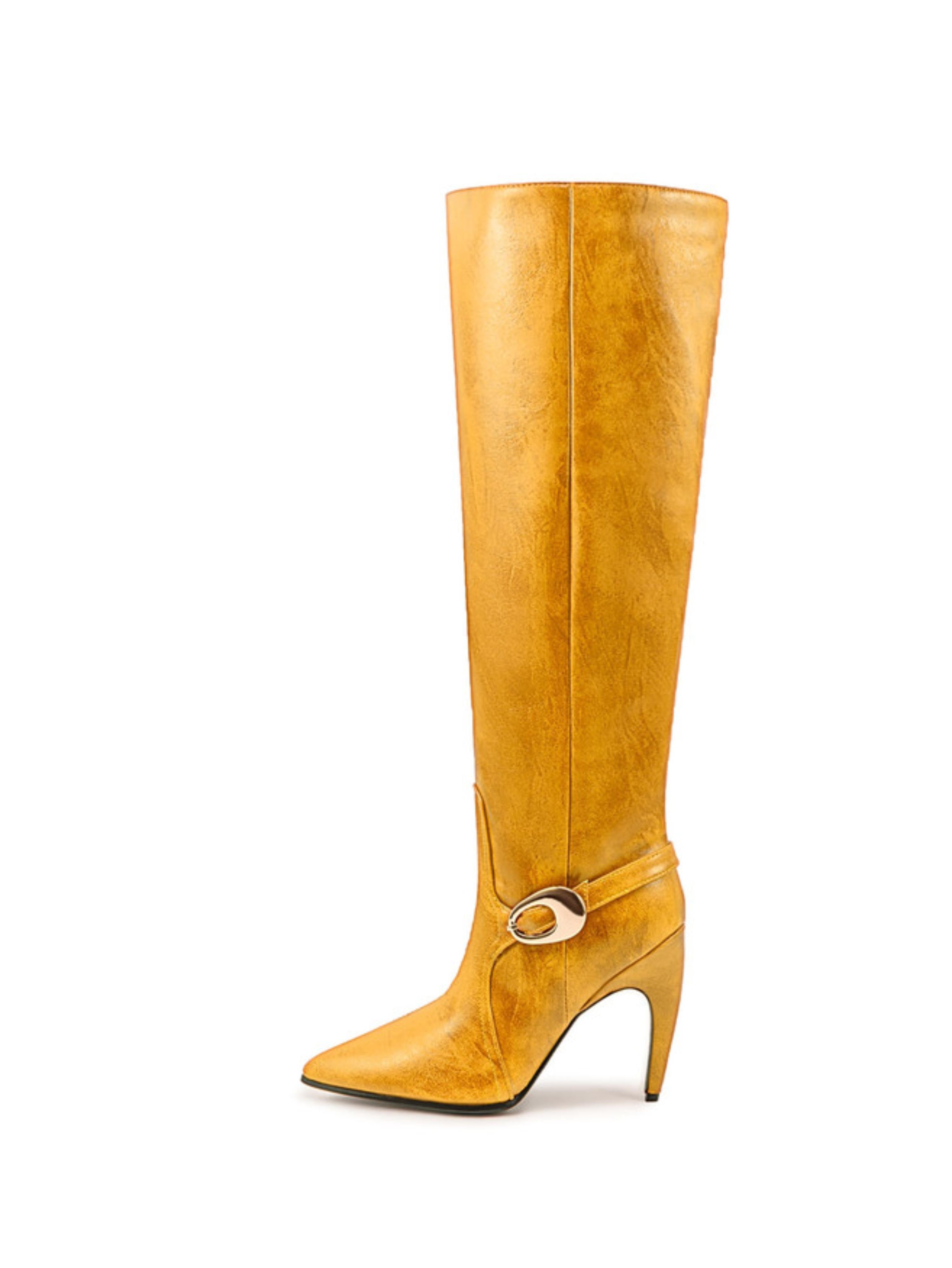 Golden Sun Kissed Yellow High-Heel Over-the-Knee Boots