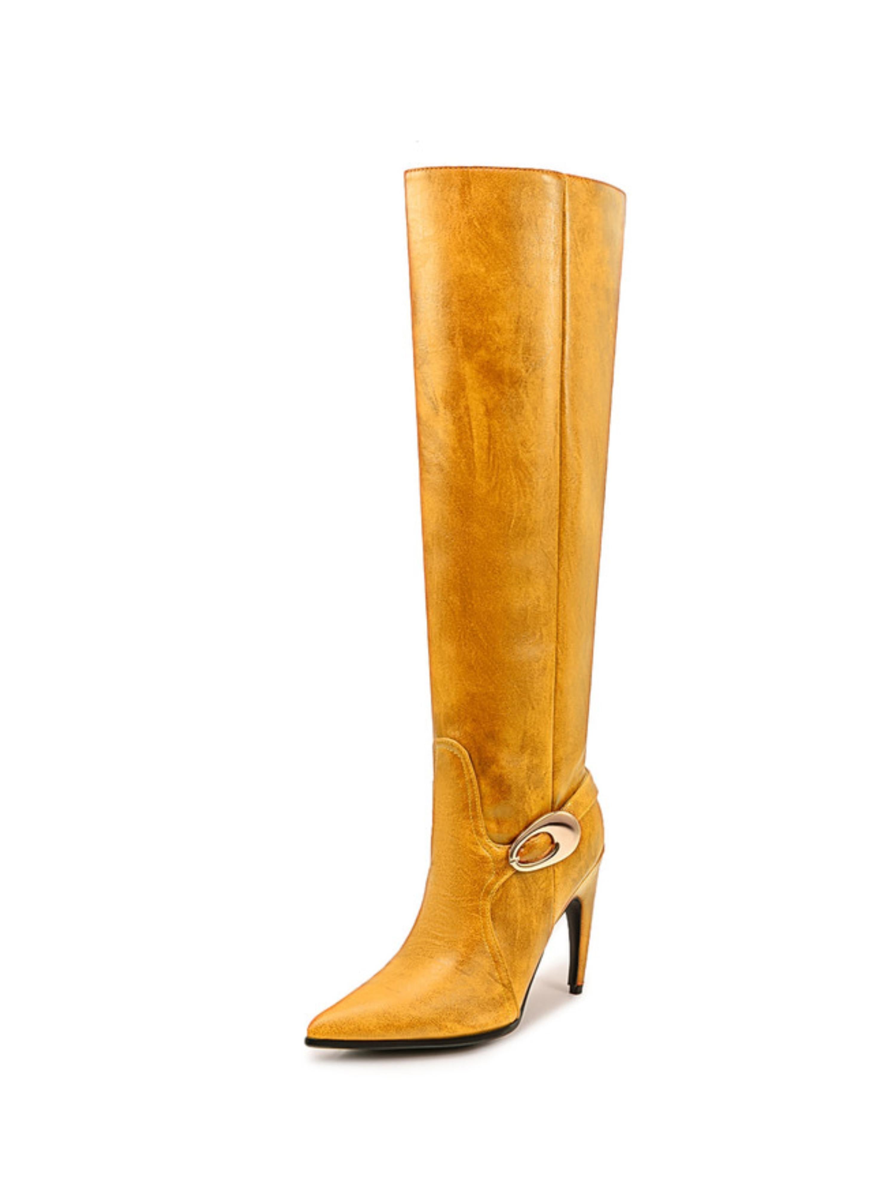 Golden Sun Kissed Yellow High-Heel Over-the-Knee Boots
