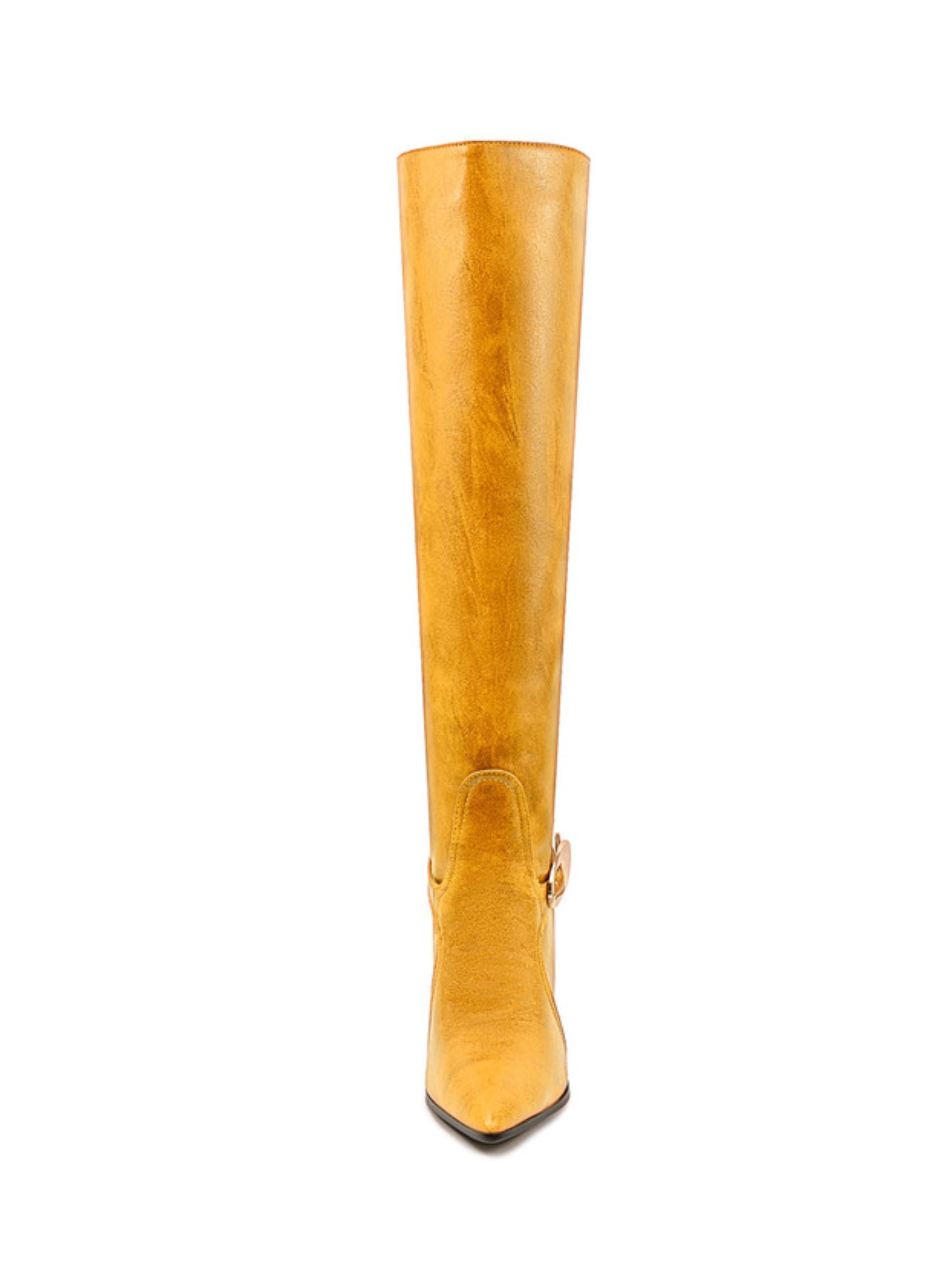 Golden Sun Kissed Yellow High-Heel Over-the-Knee Boots