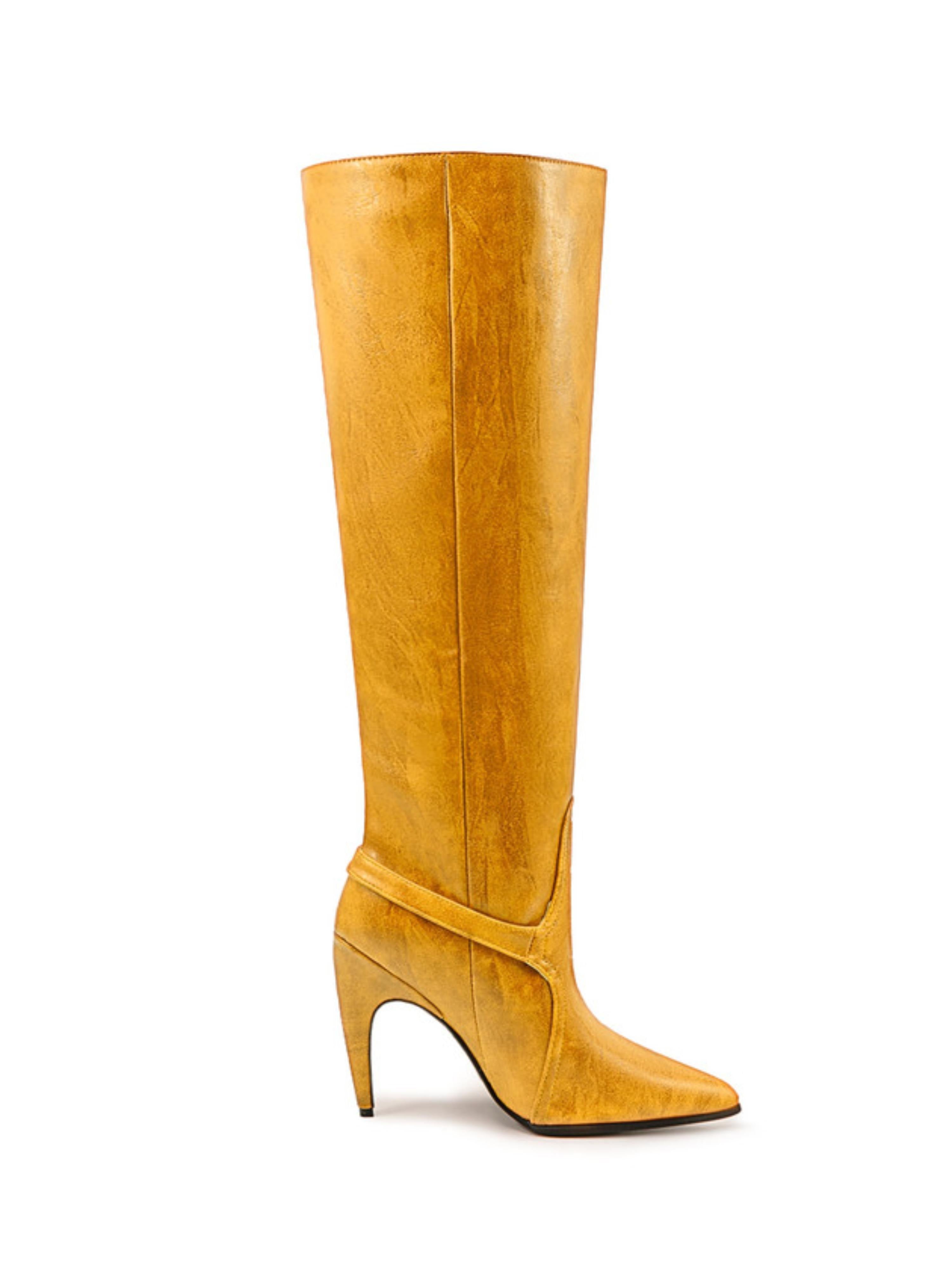Golden Sun Kissed Yellow High-Heel Over-the-Knee Boots