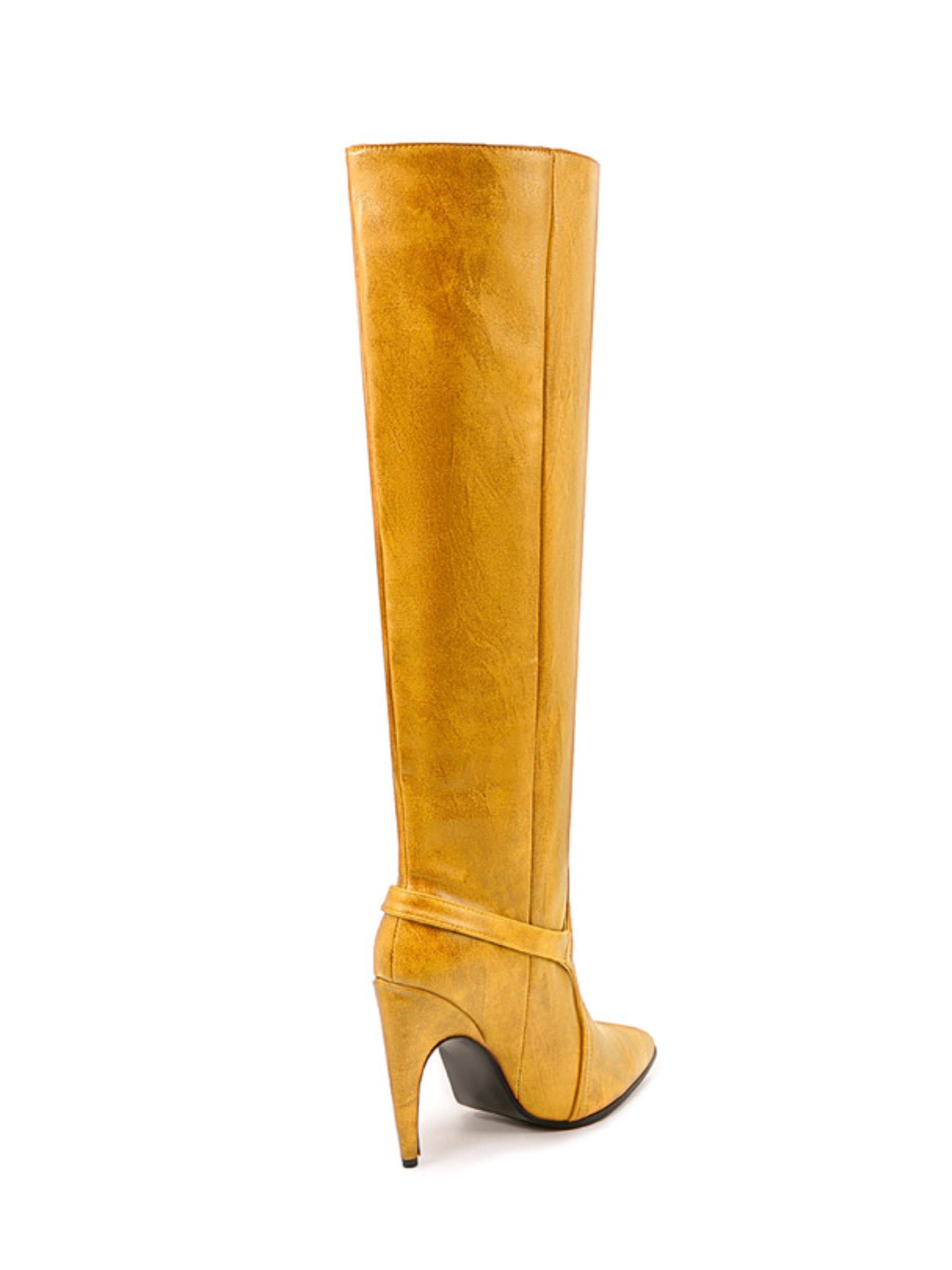 Golden Sun Kissed Yellow High-Heel Over-the-Knee Boots